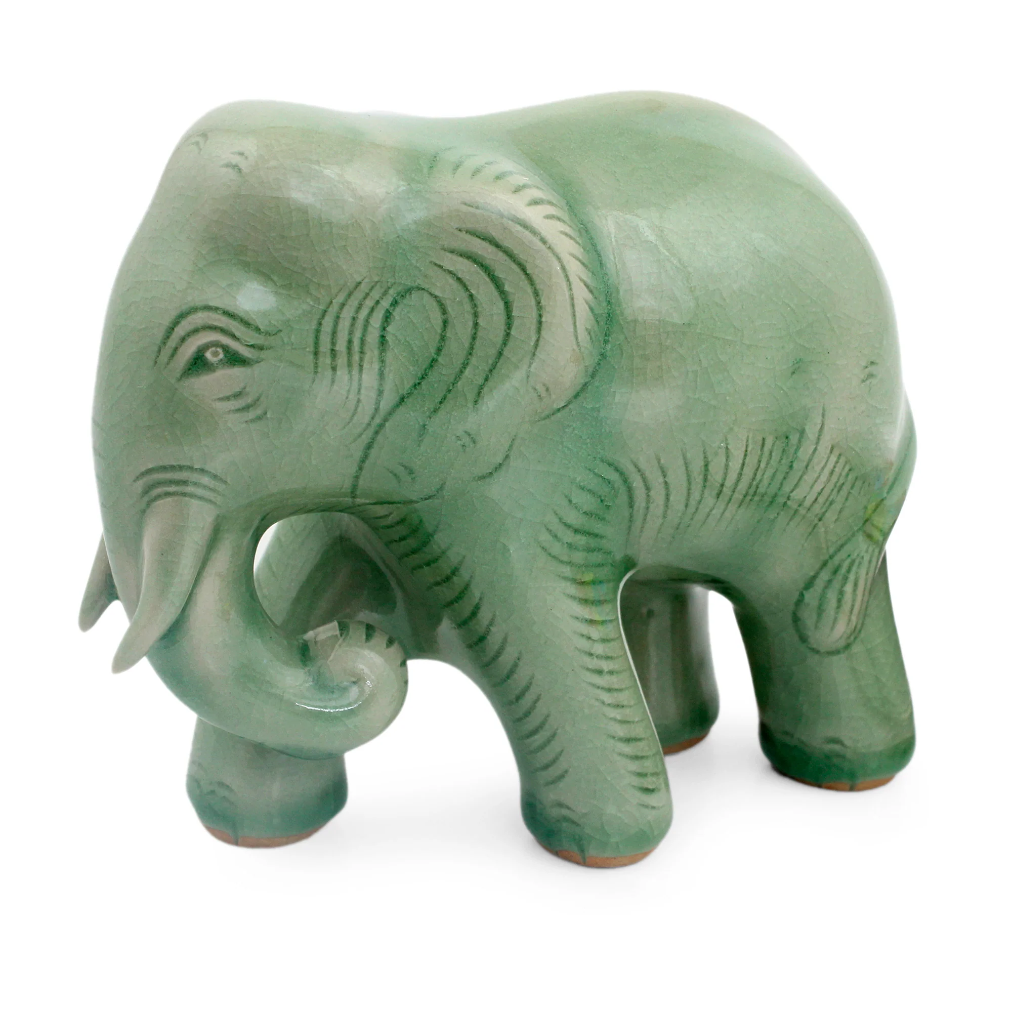 Purposeful Elephant Celadon Ceramic Elephant Figurine by Thai Artisans - Image 3