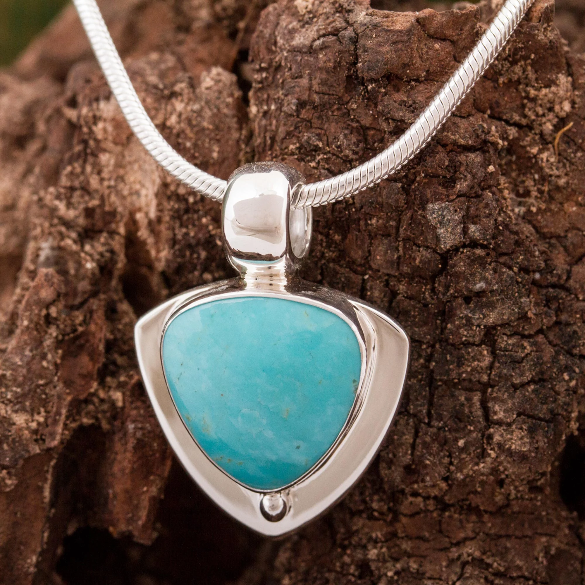 Pyramid of Friendship Modern Sterling Silver and Natural Turquoise Necklace - Image 3