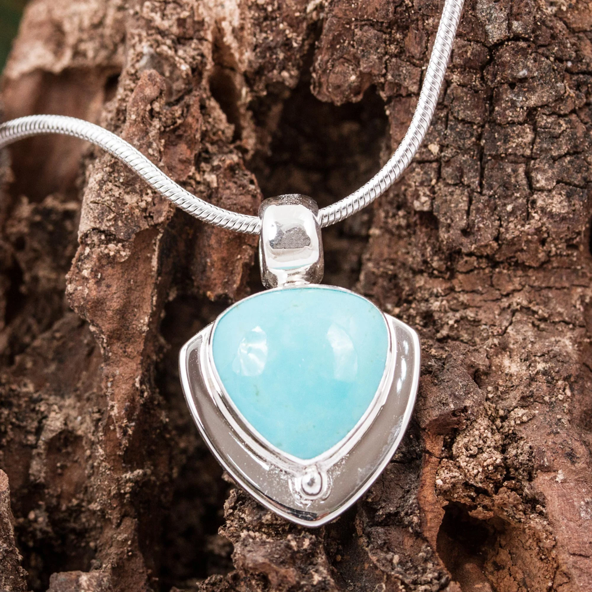 Pyramid of Friendship Modern Sterling Silver and Natural Turquoise Necklace - Image 4