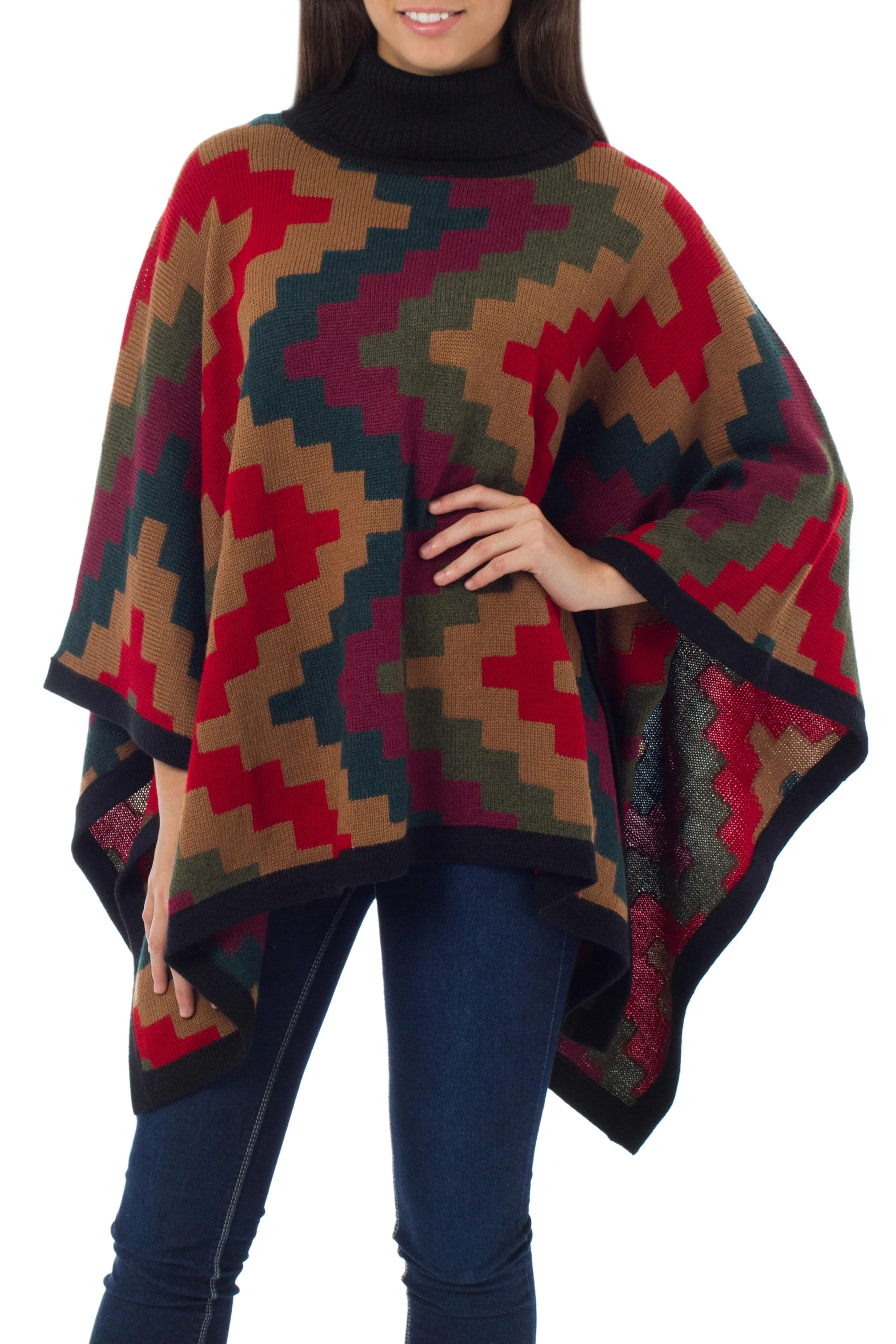Pyramids Handmade Alpaca Blend Poncho - Image 2