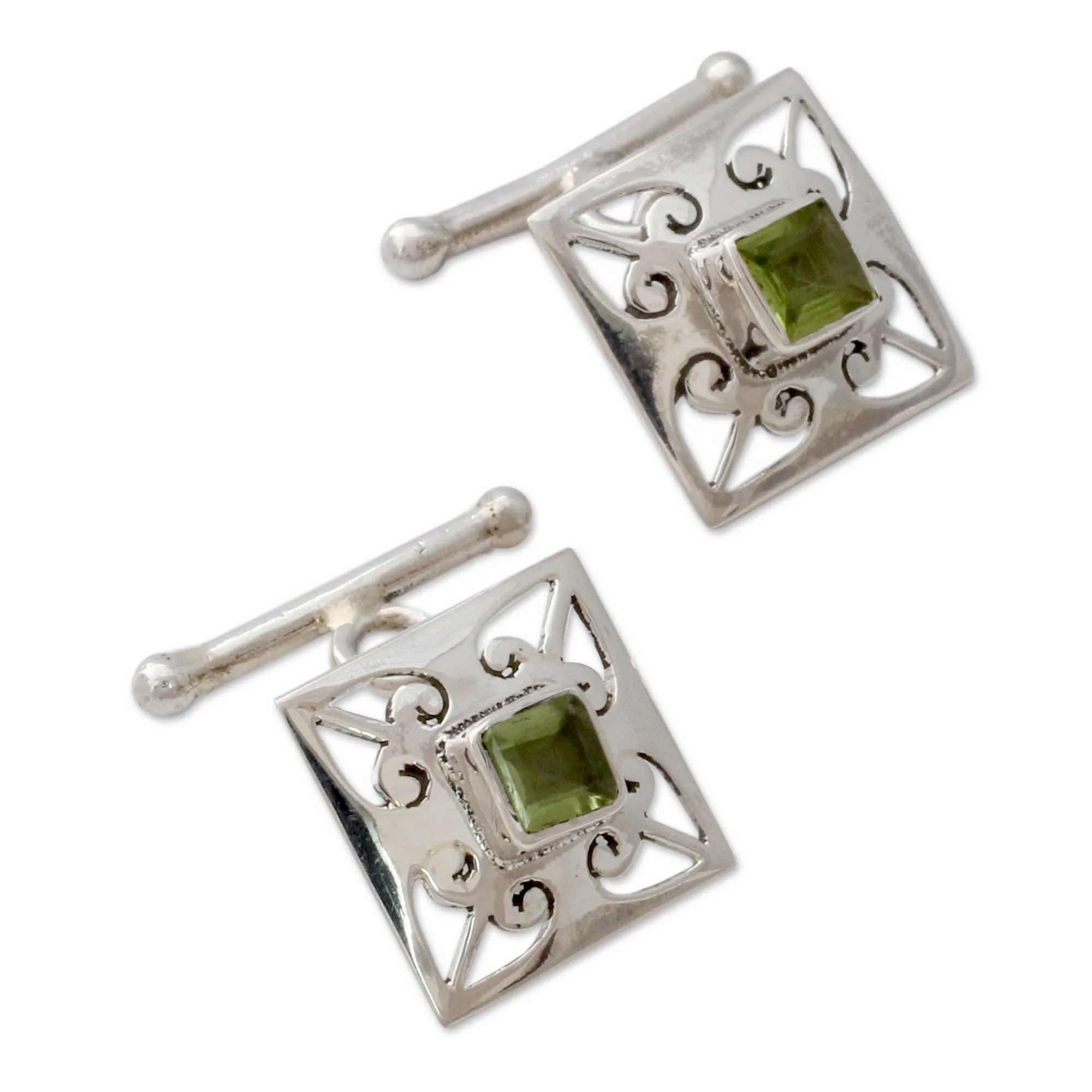Quadrant Sterling Silver Peridot Cufflinks - Image 3