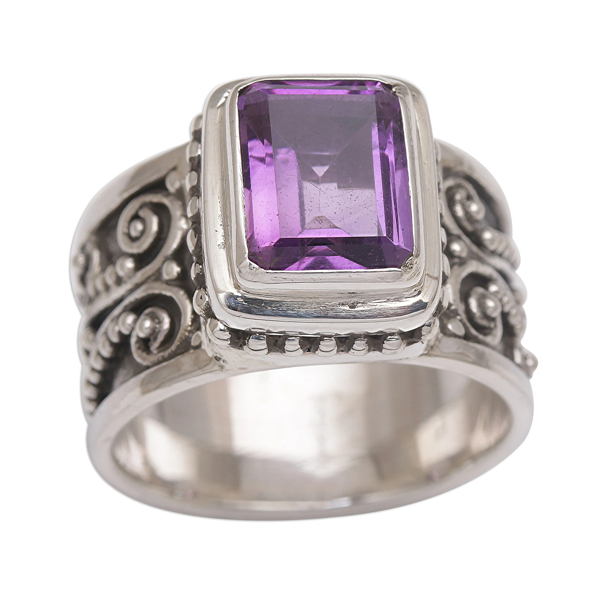Quadratic Agreement Handmade 925 Sterling Silver Purple Amethyst Cocktail Ring - Image 2