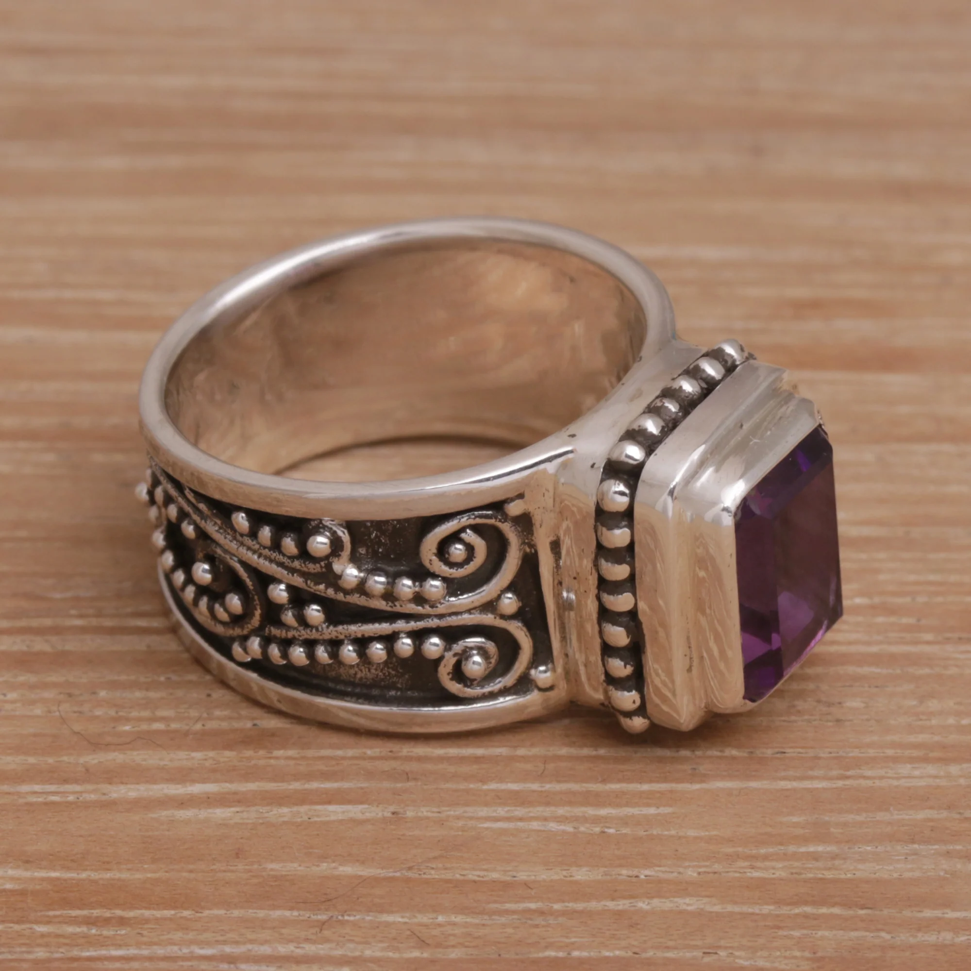 Quadratic Agreement Handmade 925 Sterling Silver Purple Amethyst Cocktail Ring - Image 3