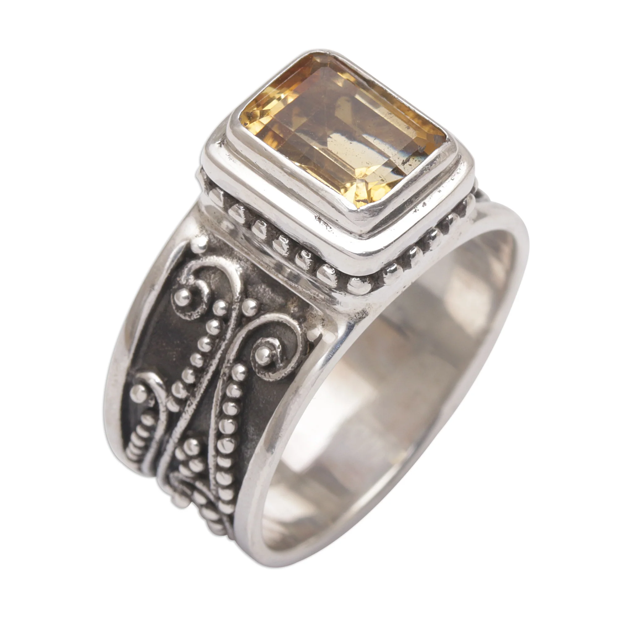 Quadratic Agreement Handmade 925 Sterling Silver Yellow Citrine Cocktail Ring - Image 2