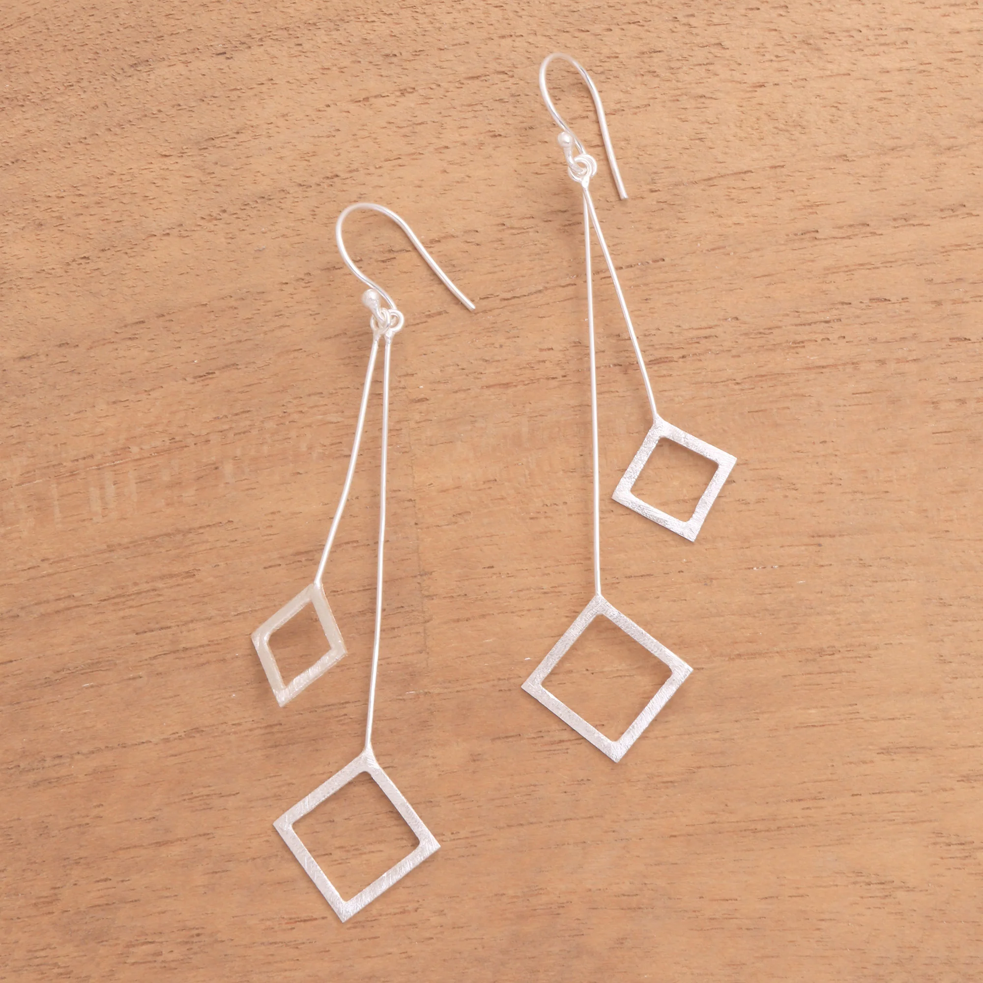 Quantum Dangle Geometric Sterling Silver Dangle Earrings from Bali - Image 3