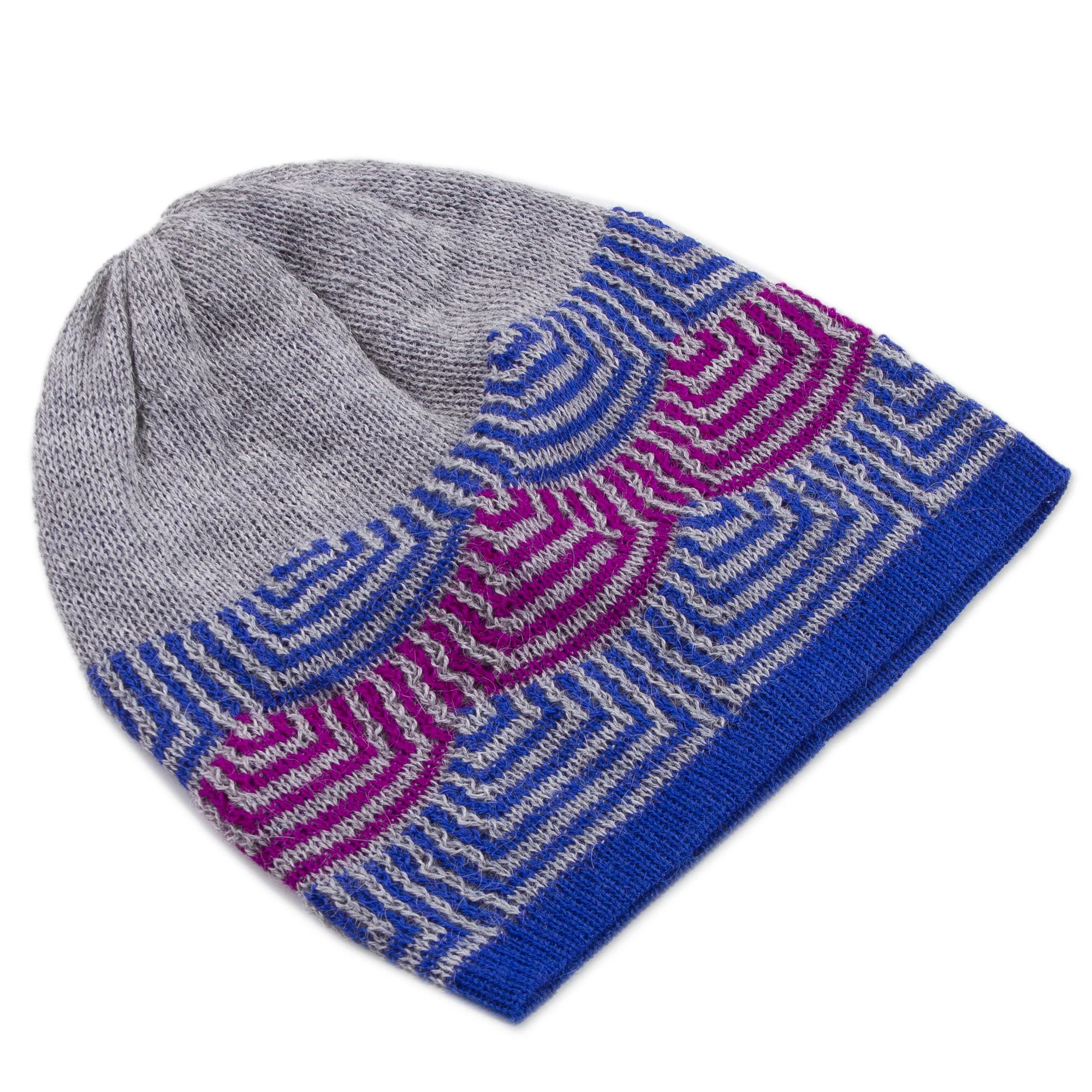 Quechua Style Reversible 100% Alpaca Hat in Royal Blue from Peru - Image 5