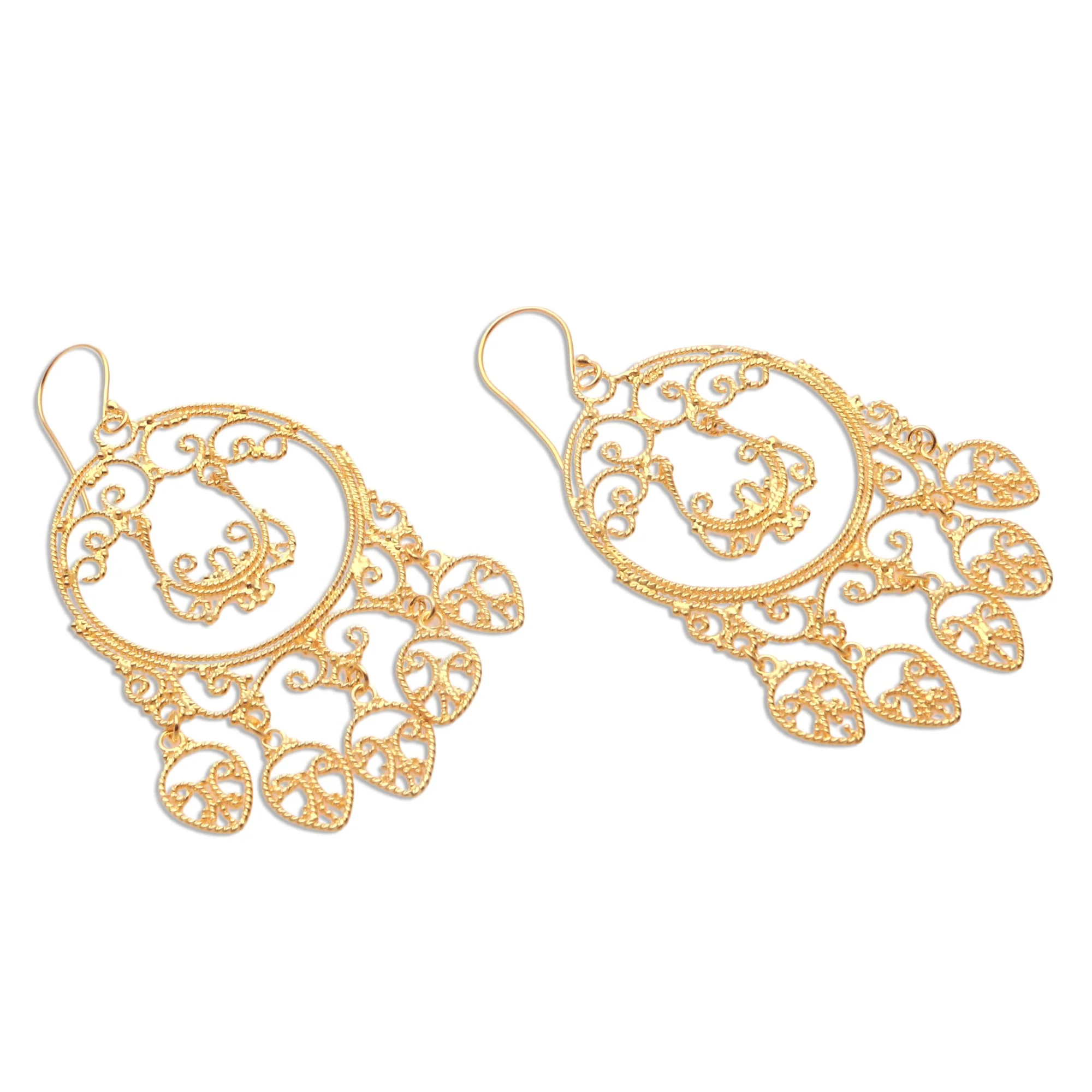 Queen of the Morning Gold Plated Sterling Silver Chandelier Earrings from Bali - Image 5