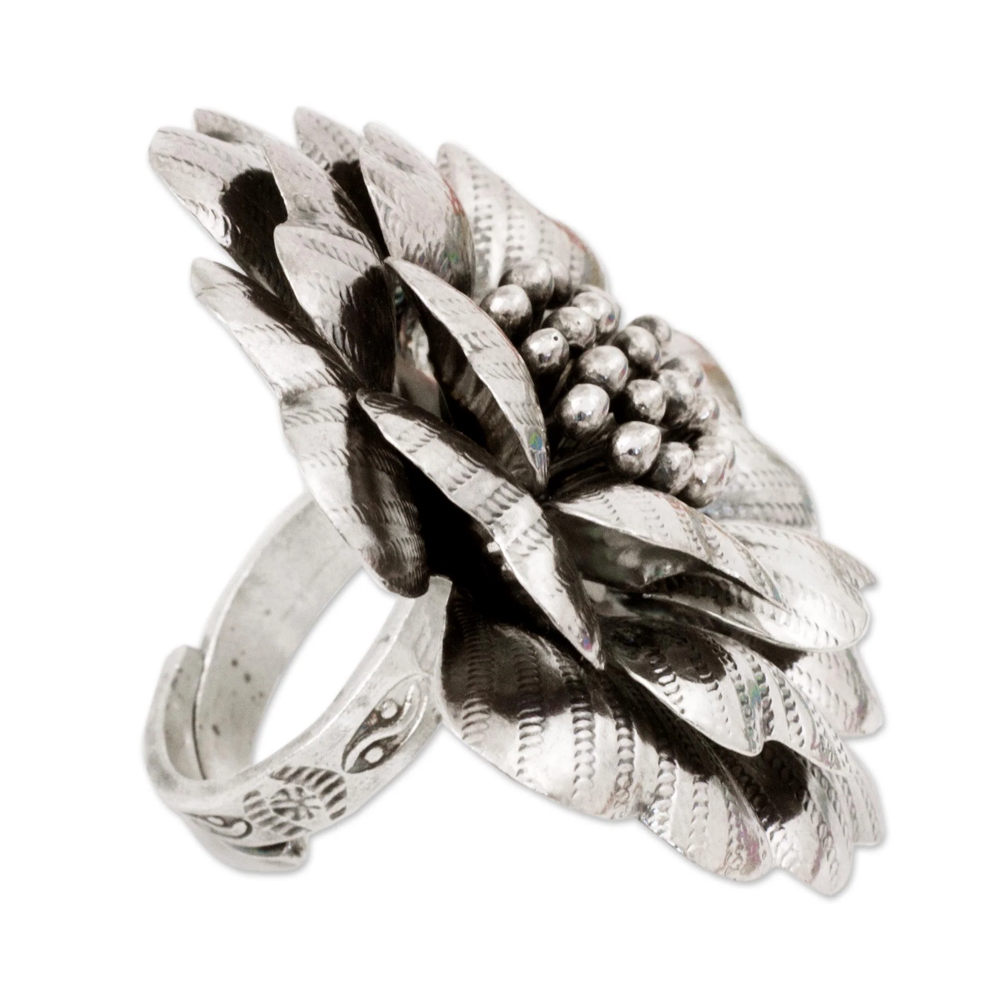 Queen Zinnia Silver Floral Cocktail Ring - Image 5