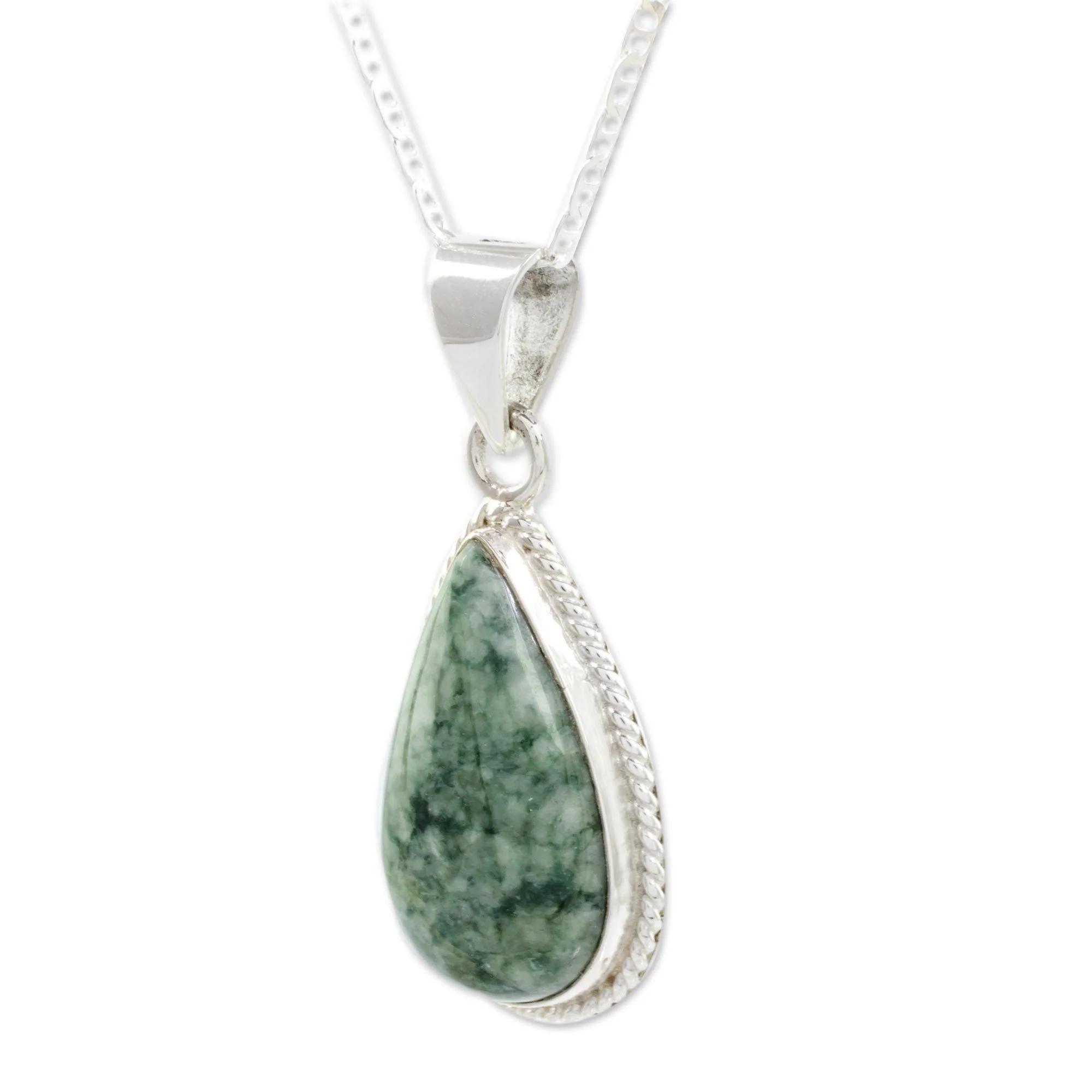 Quetzal Jade & Sterling Silver Pendant Necklace - Image 4