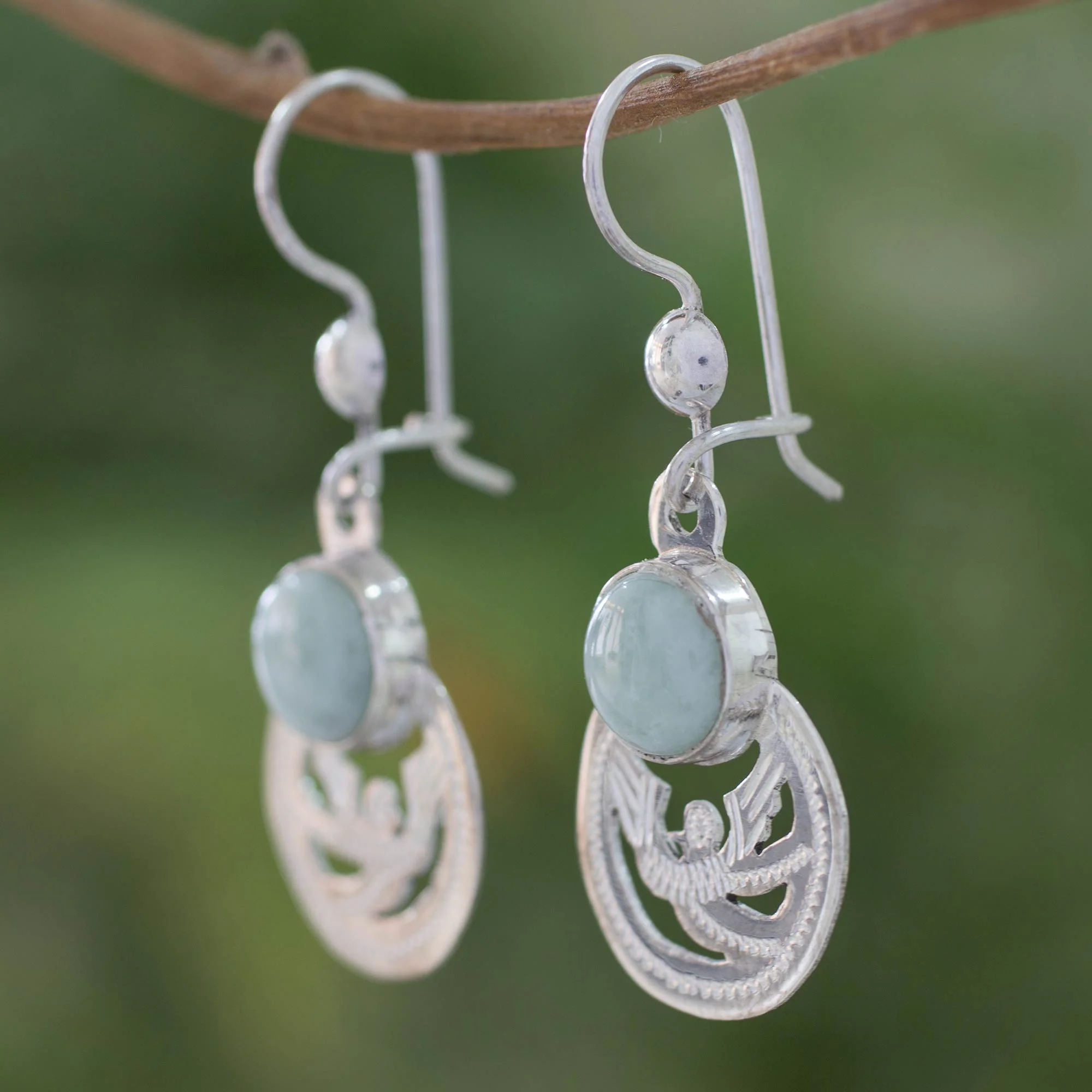Quetzal Patriot Fair Trade Jewelry Jade and Sterling Silver Earrings - Image 3