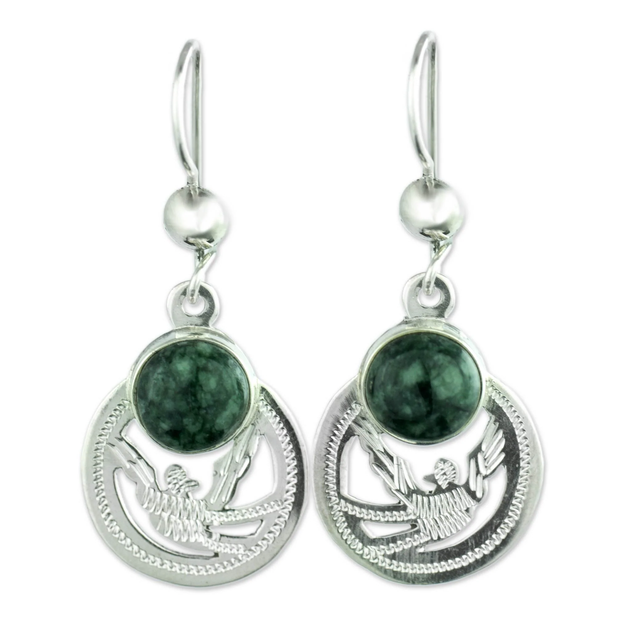 Quetzal Patriot Handmade Jade and Sterling Silver Earrings - Image 2