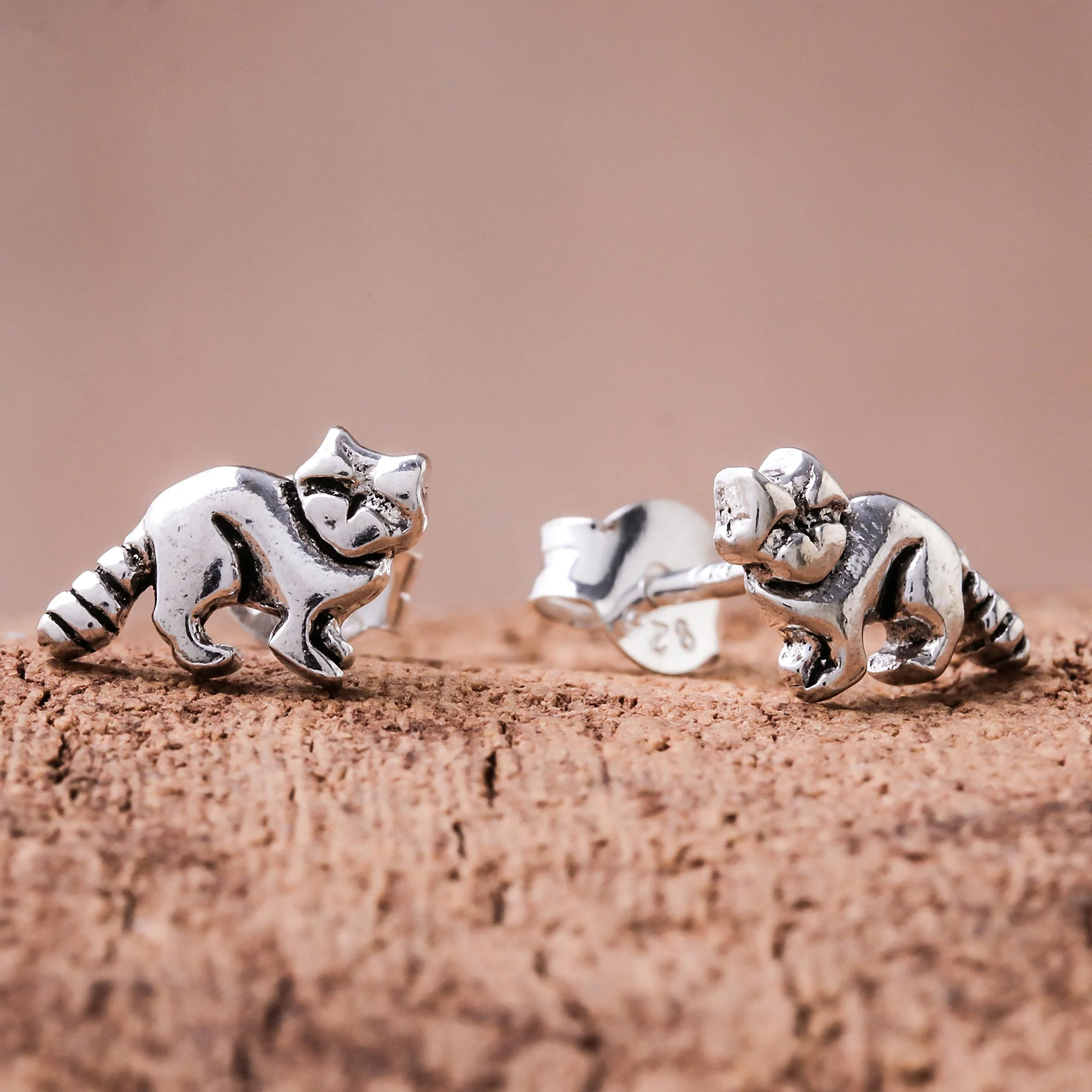 Raccoons Sterling Silver Raccoon Stud Earrings from Thailand - Image 3