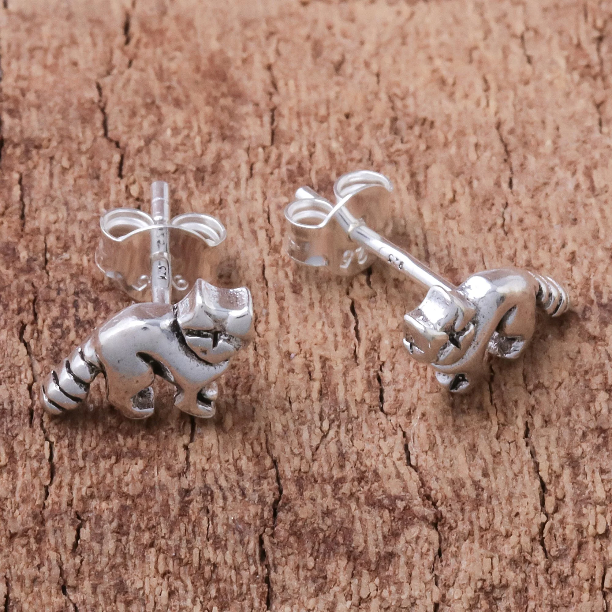 Raccoons Sterling Silver Raccoon Stud Earrings from Thailand - Image 4