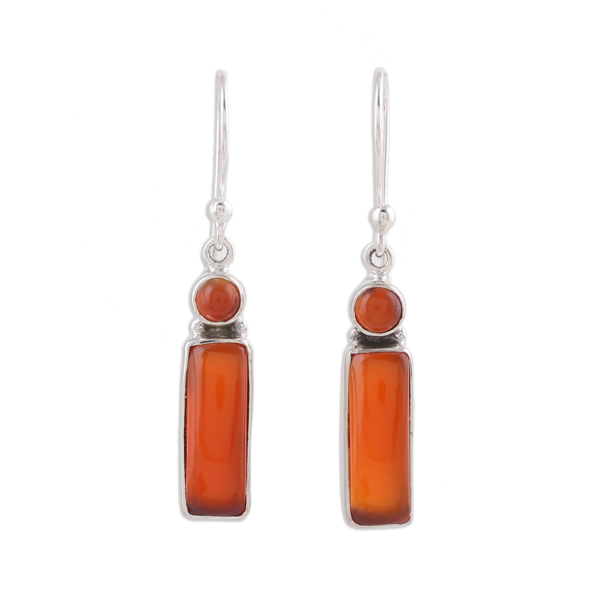 Radiant Allure Carnelian and Sterling Silver Dangle Earrings from India - Image 2