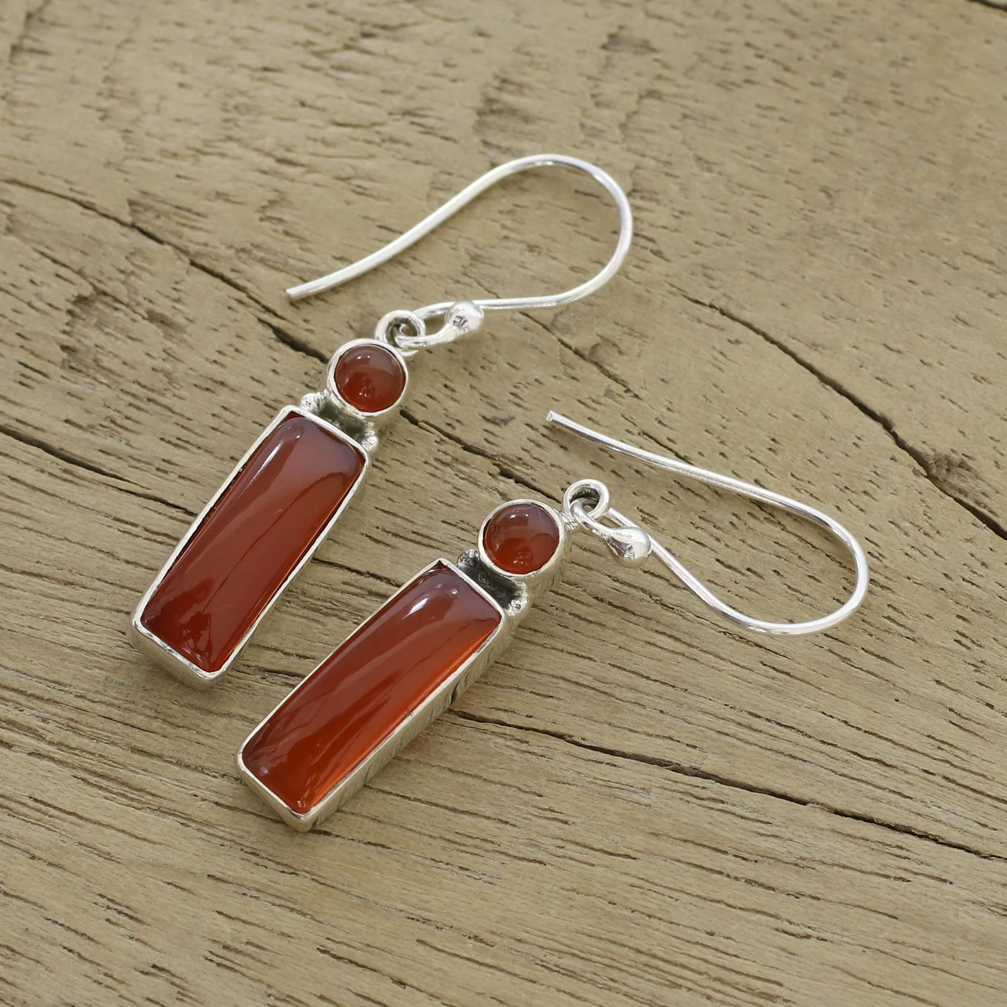 Radiant Allure Carnelian and Sterling Silver Dangle Earrings from India - Image 3