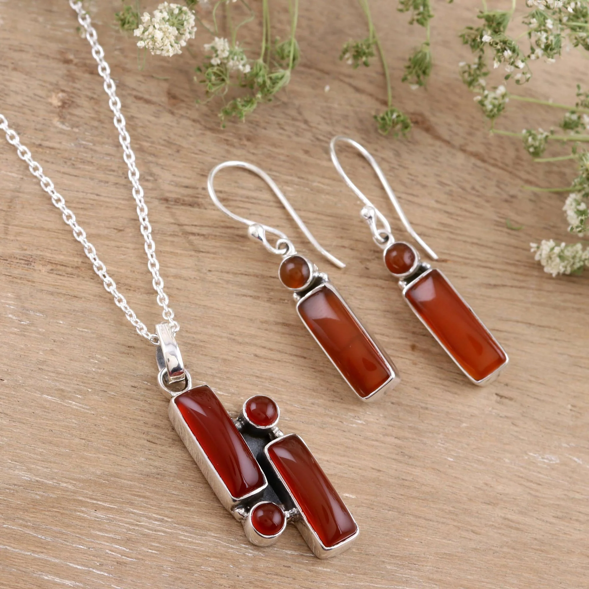 Radiant Allure Carnelian and Sterling Silver Dangle Earrings from India - Image 4