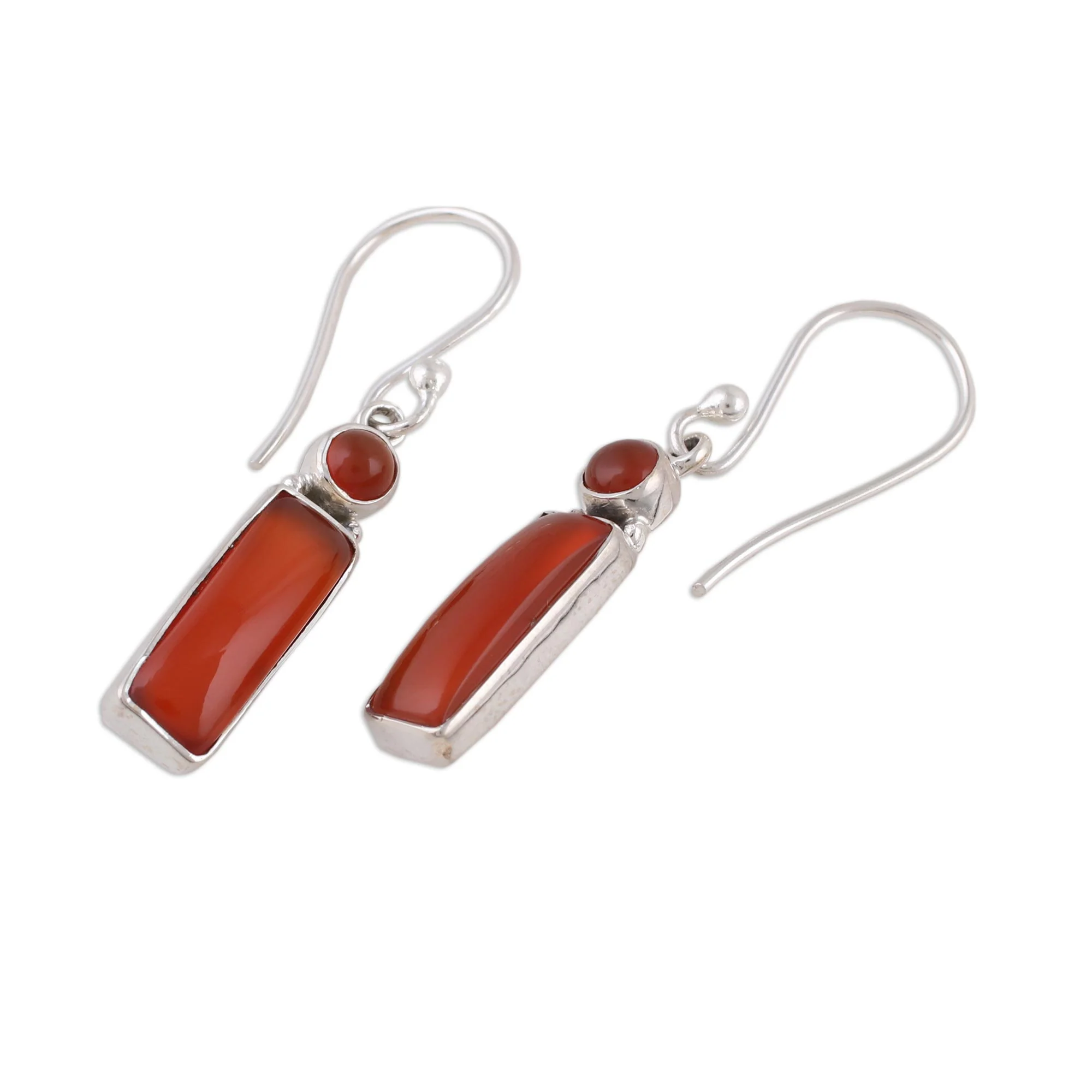 Radiant Allure Carnelian and Sterling Silver Dangle Earrings from India - Image 5