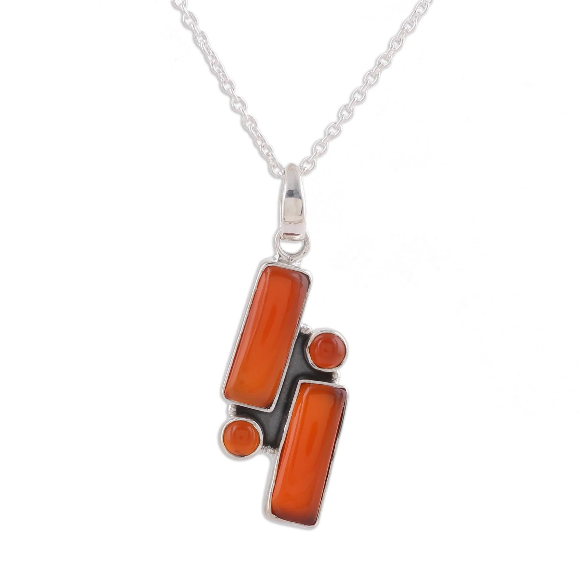 Radiant Allure Carnelian and Sterling Silver Pendant Necklace from India - Image 2