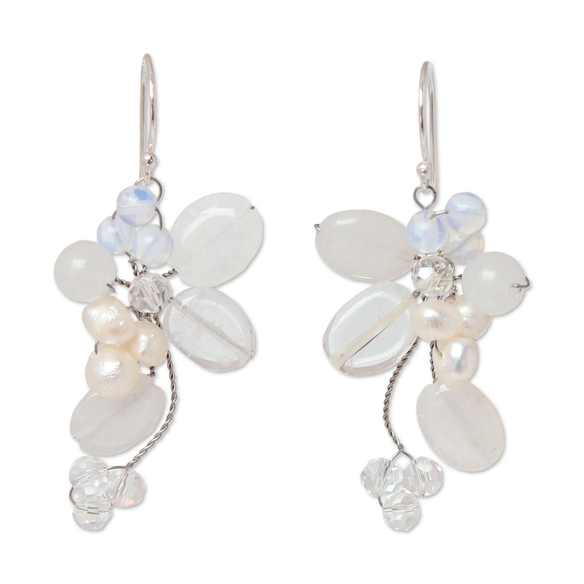 Radiant Bouquet Pearl and Quartz Dangle Earrings - Image 2