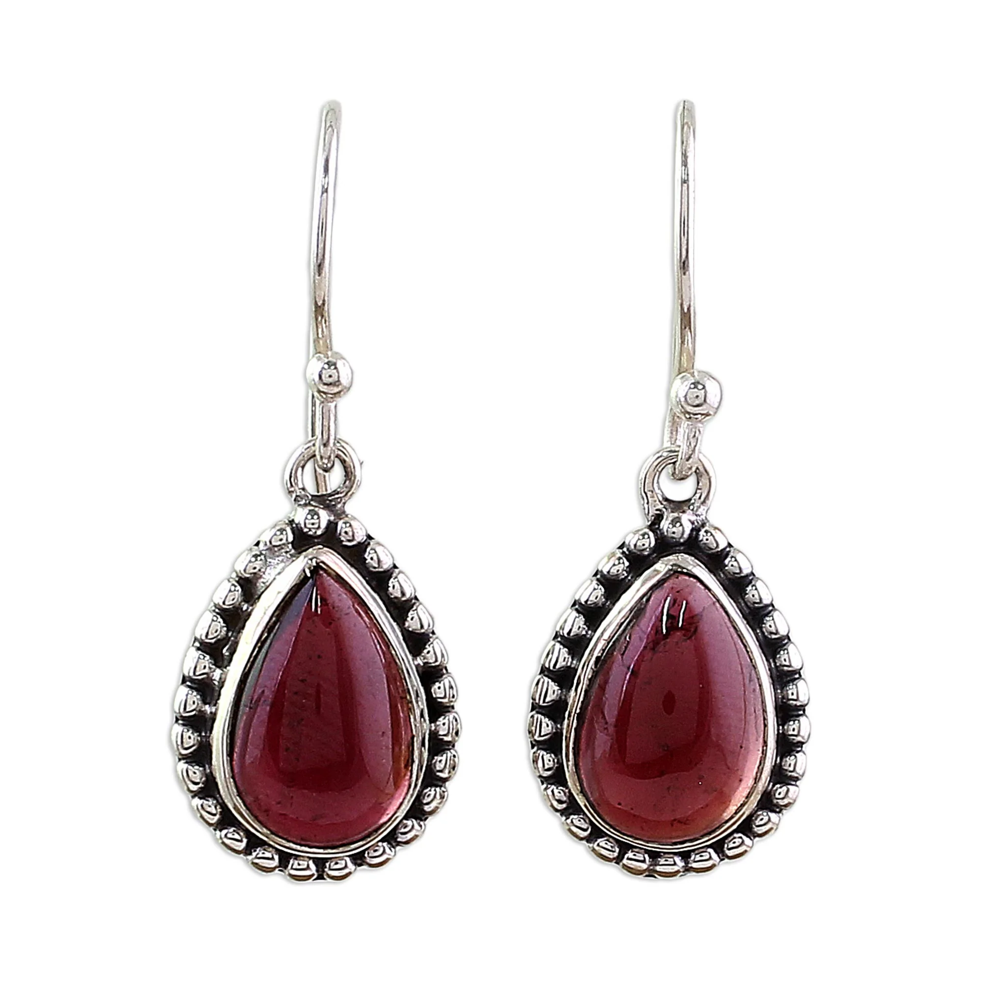 Radiant Dewdrops Sterling Silver and Garnet Drop Shape Dangle Earrings - Image 2