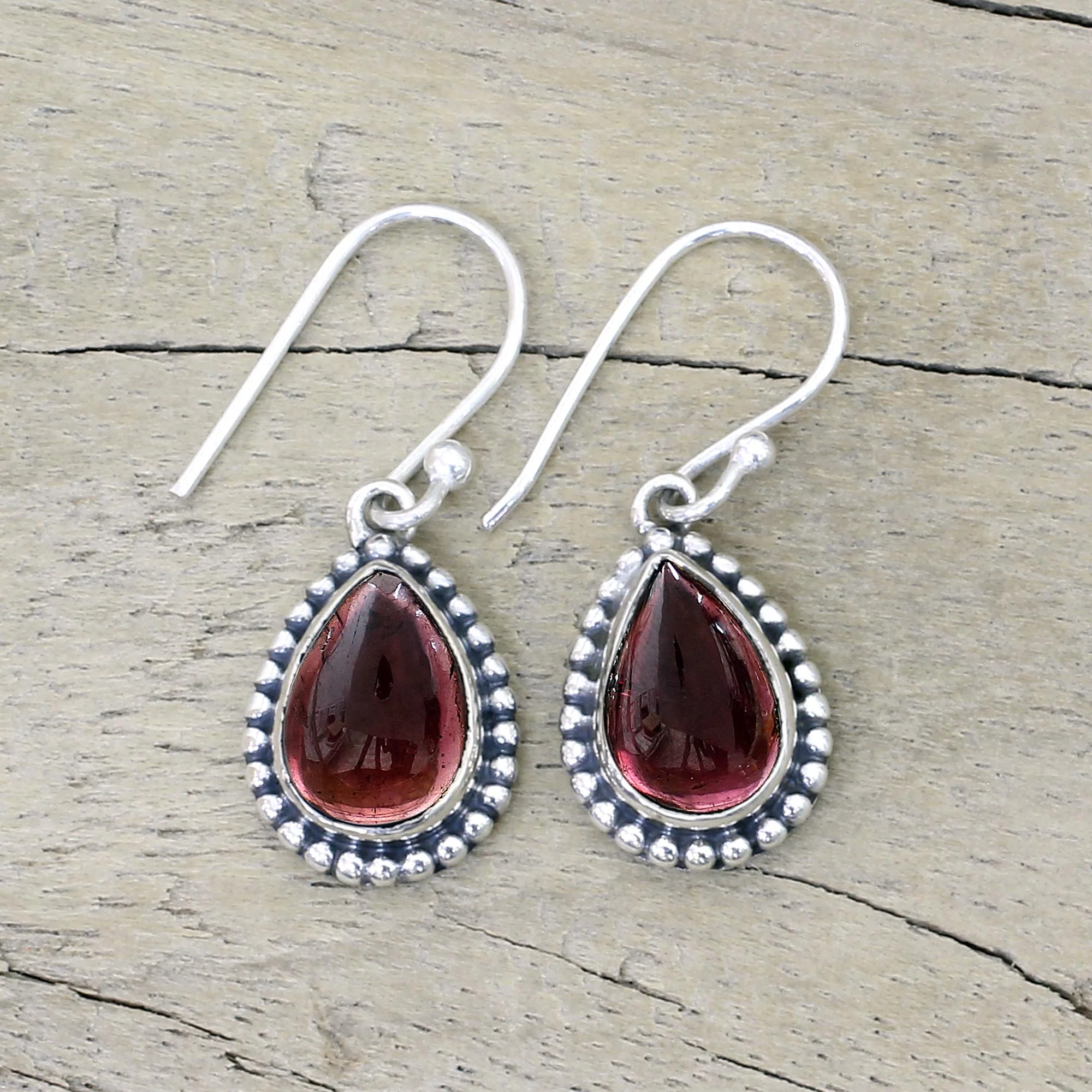 Radiant Dewdrops Sterling Silver and Garnet Drop Shape Dangle Earrings - Image 3