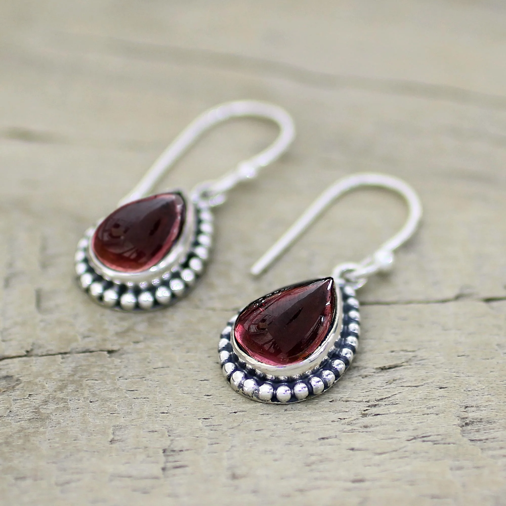 Radiant Dewdrops Sterling Silver and Garnet Drop Shape Dangle Earrings - Image 4