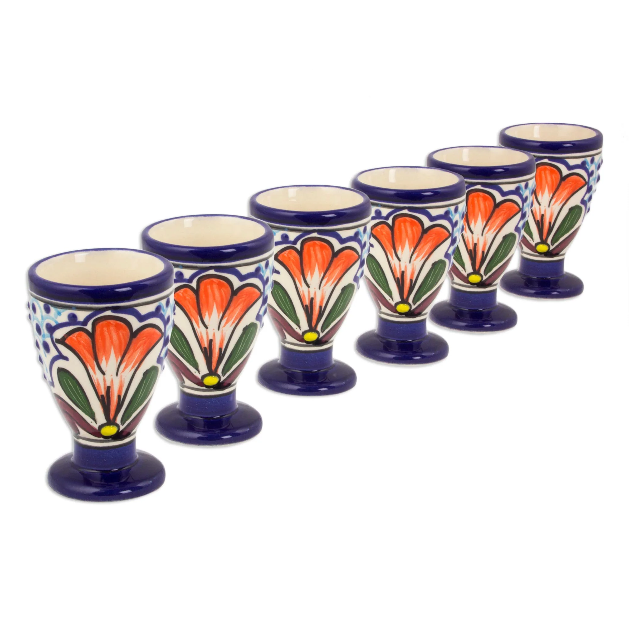 Radiant Flowers Painted Ceramic Cordial Glass Set - Image 2