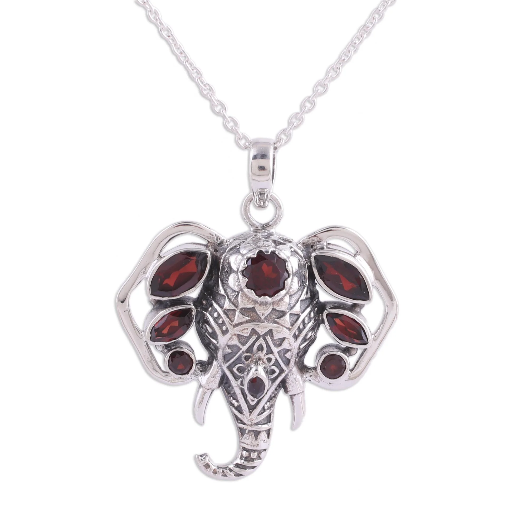 Radiant Ganesha Garnet and Silver Ganesha Pendant Necklace from India - Image 2