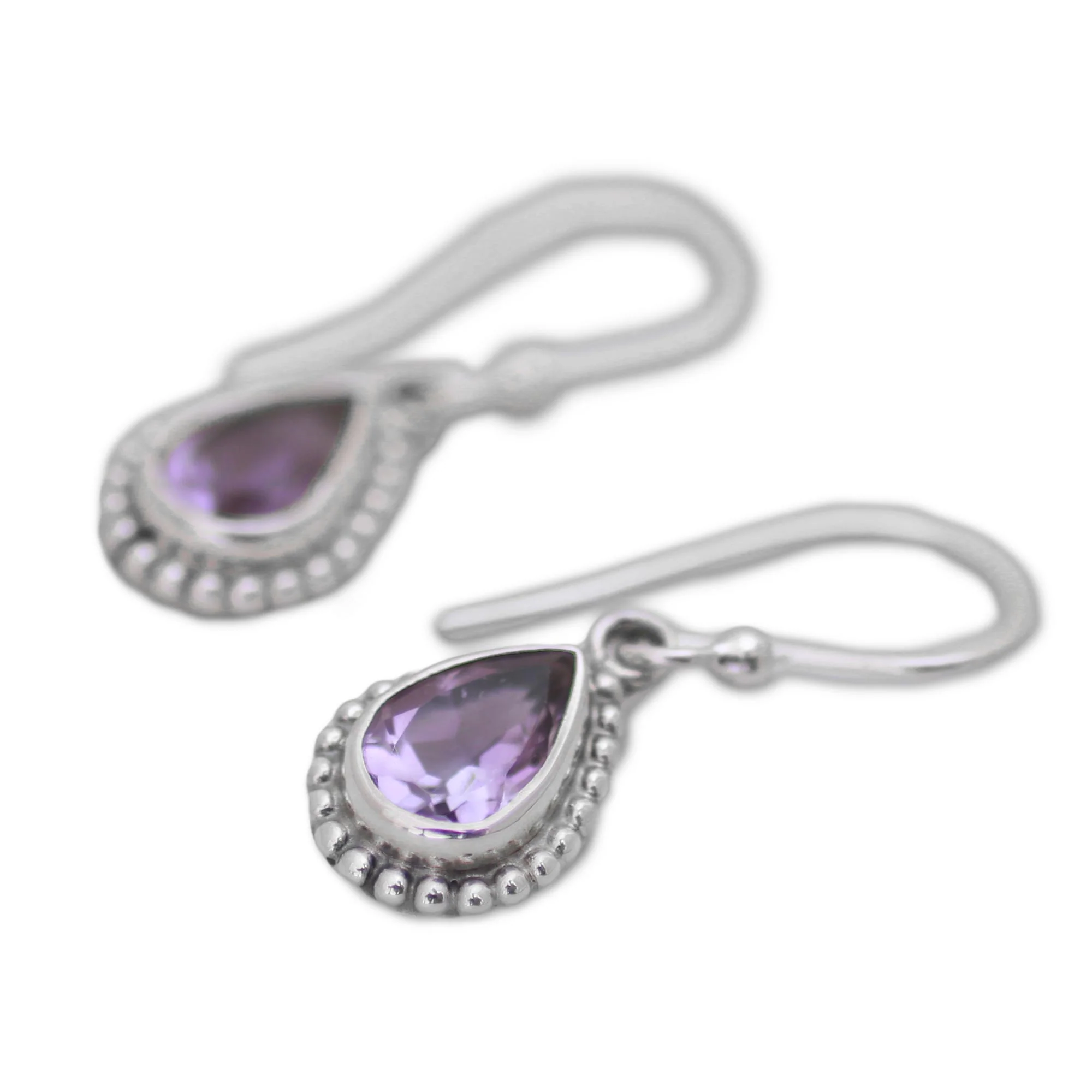 Radiant Lilac Amethyst Silver Teardrop Earrings - Image 5