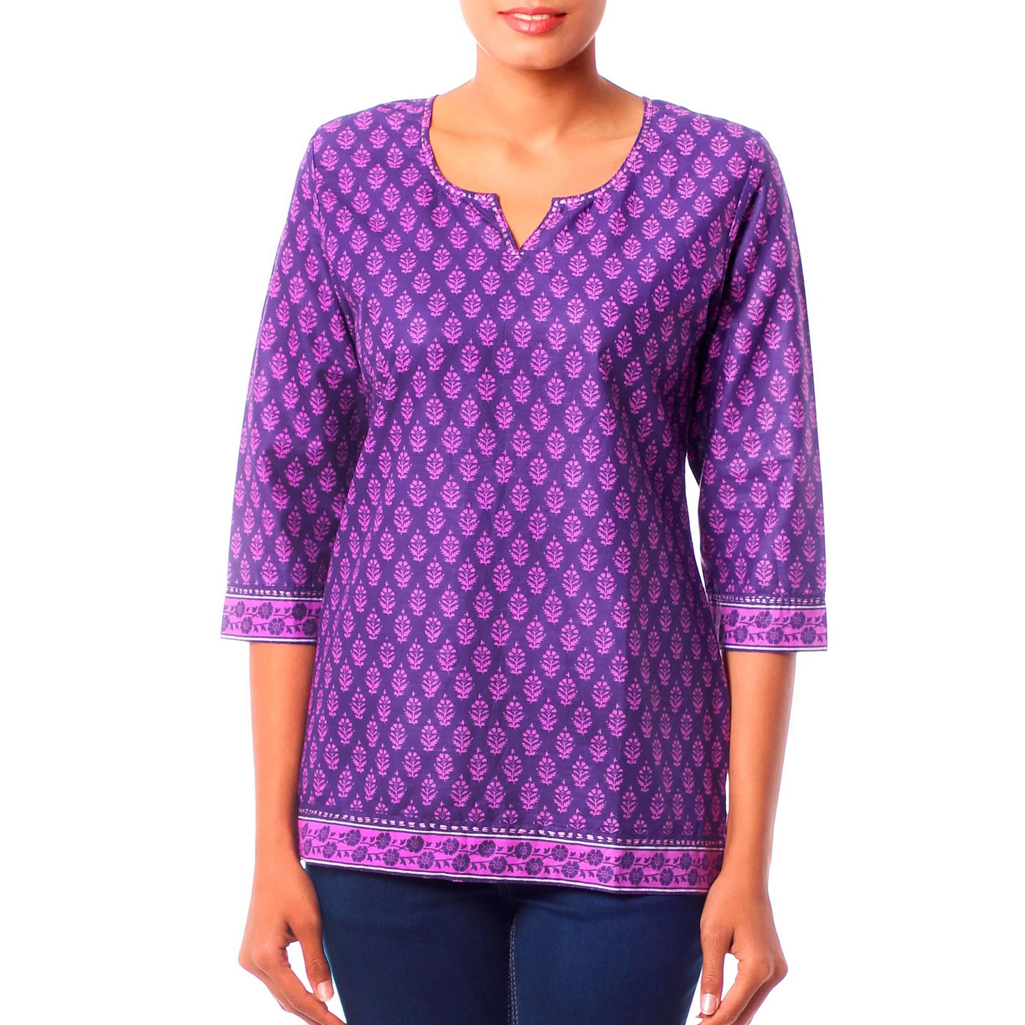 Radiant Orchid Blossom Purple Cotton Tunic - Image 2