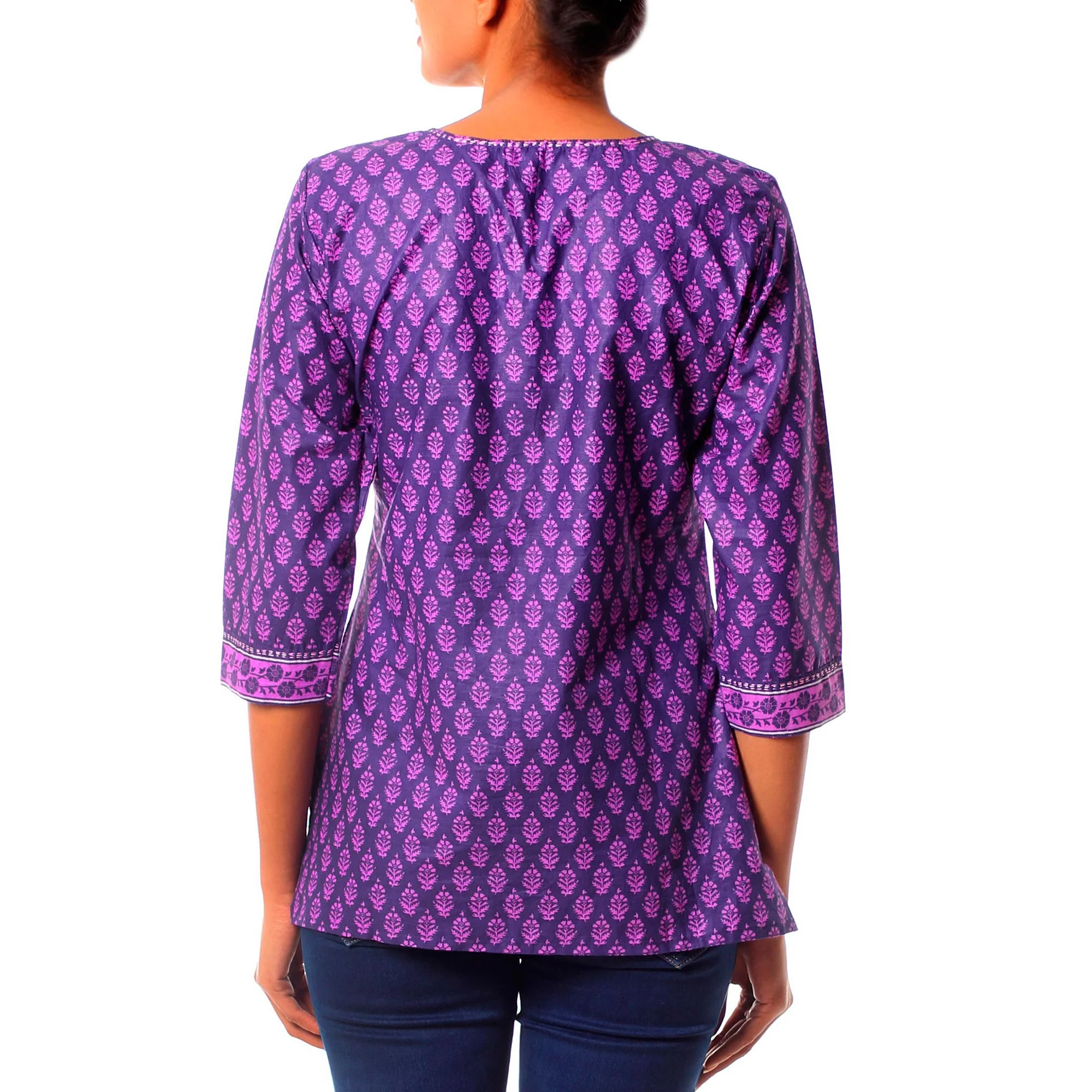 Radiant Orchid Blossom Purple Cotton Tunic - Image 3