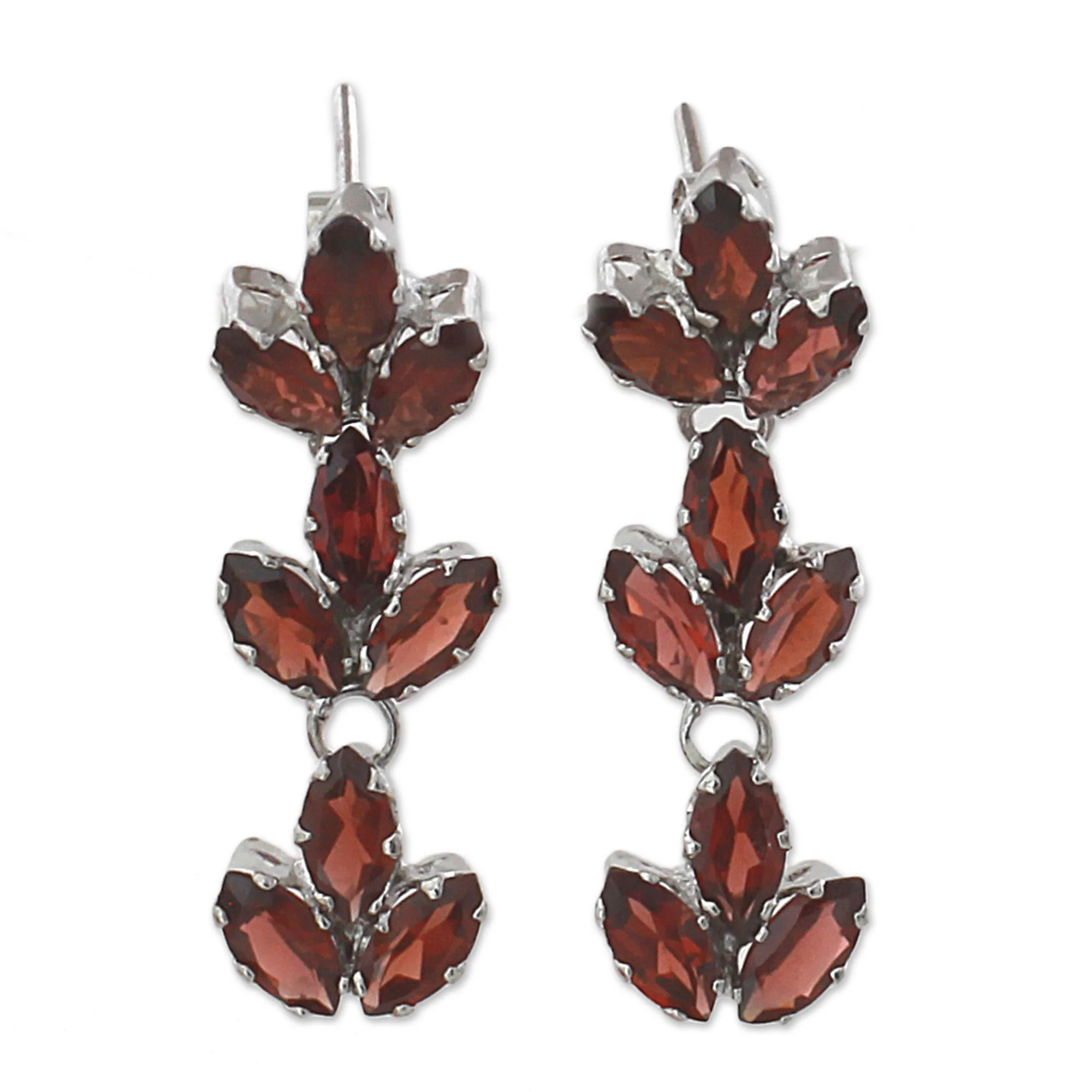 Radiant Red Leaves Garnet & Silver Dangle Earrings - Image 2