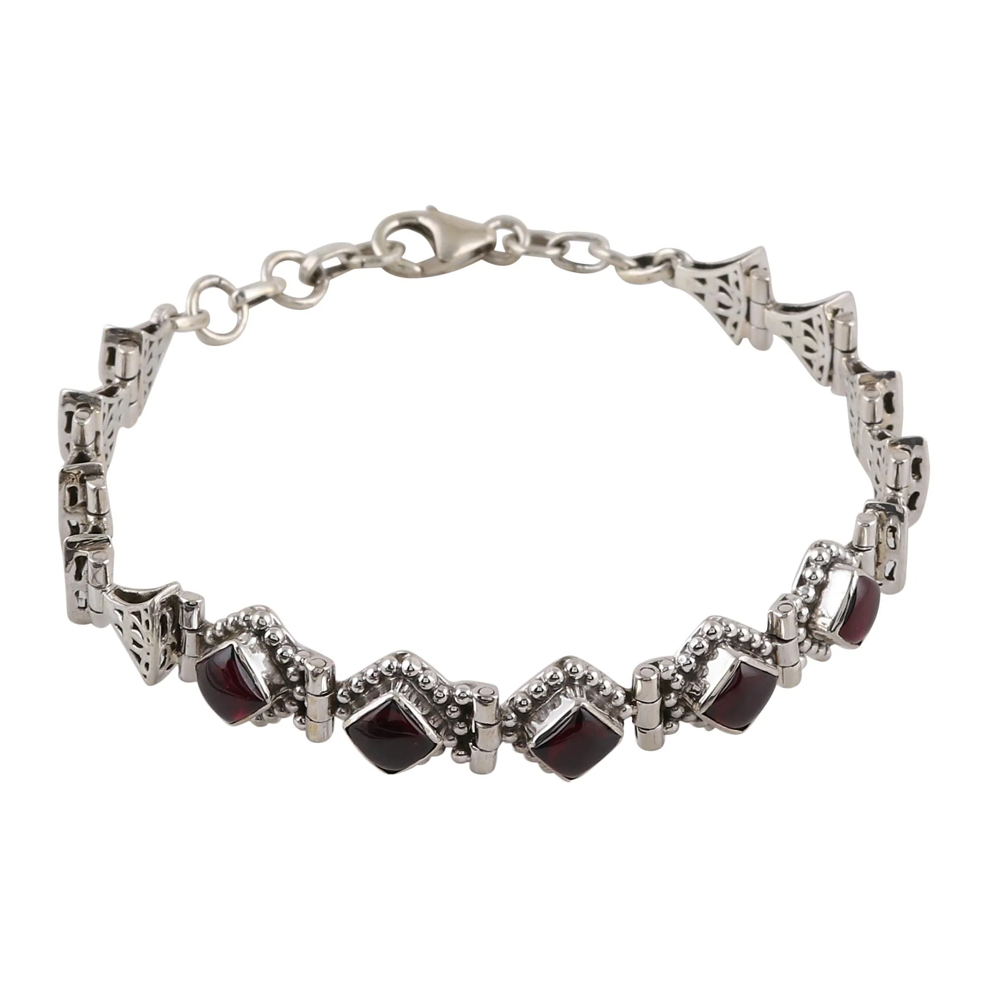 Radiant Red Romance Sterling Silver Red Garnet Openwork Link Bracelet - Image 2