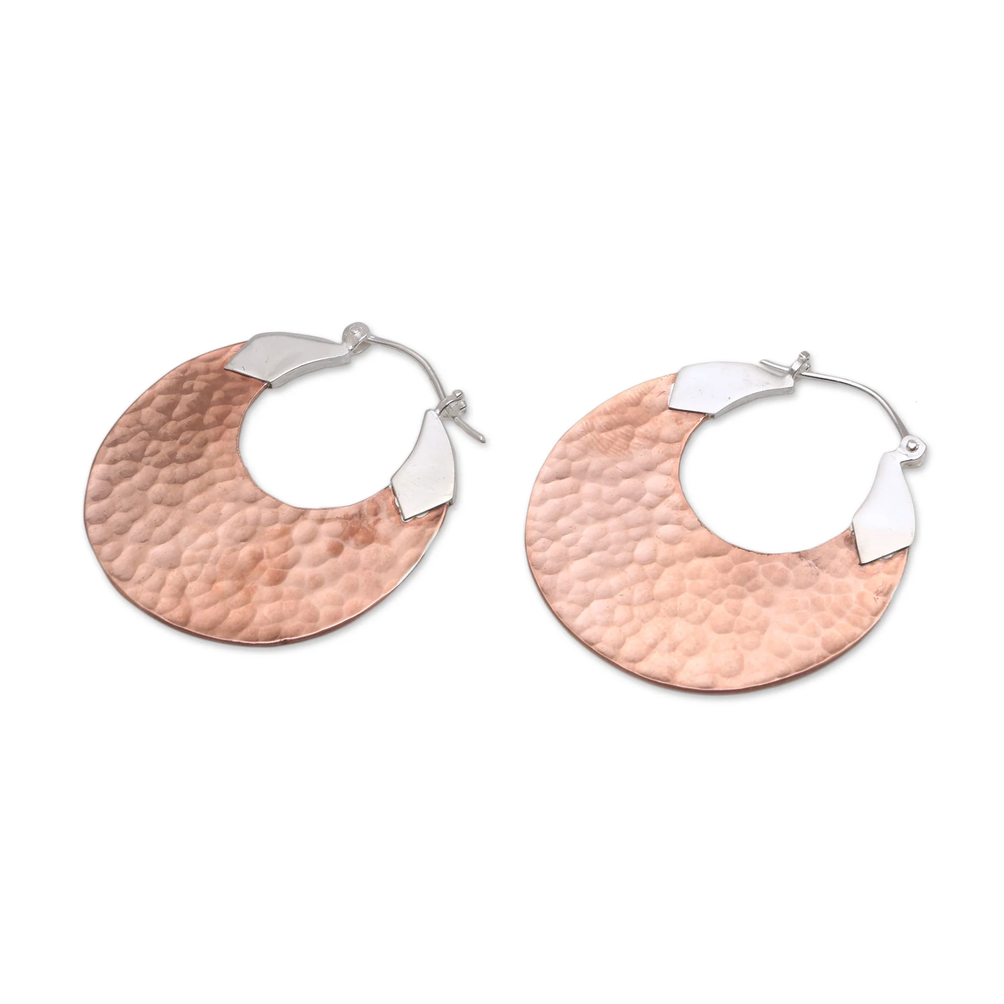 Radiant Reflections 18K Rose Gold Plated Hammered Copper Hoop Earrings - Image 4