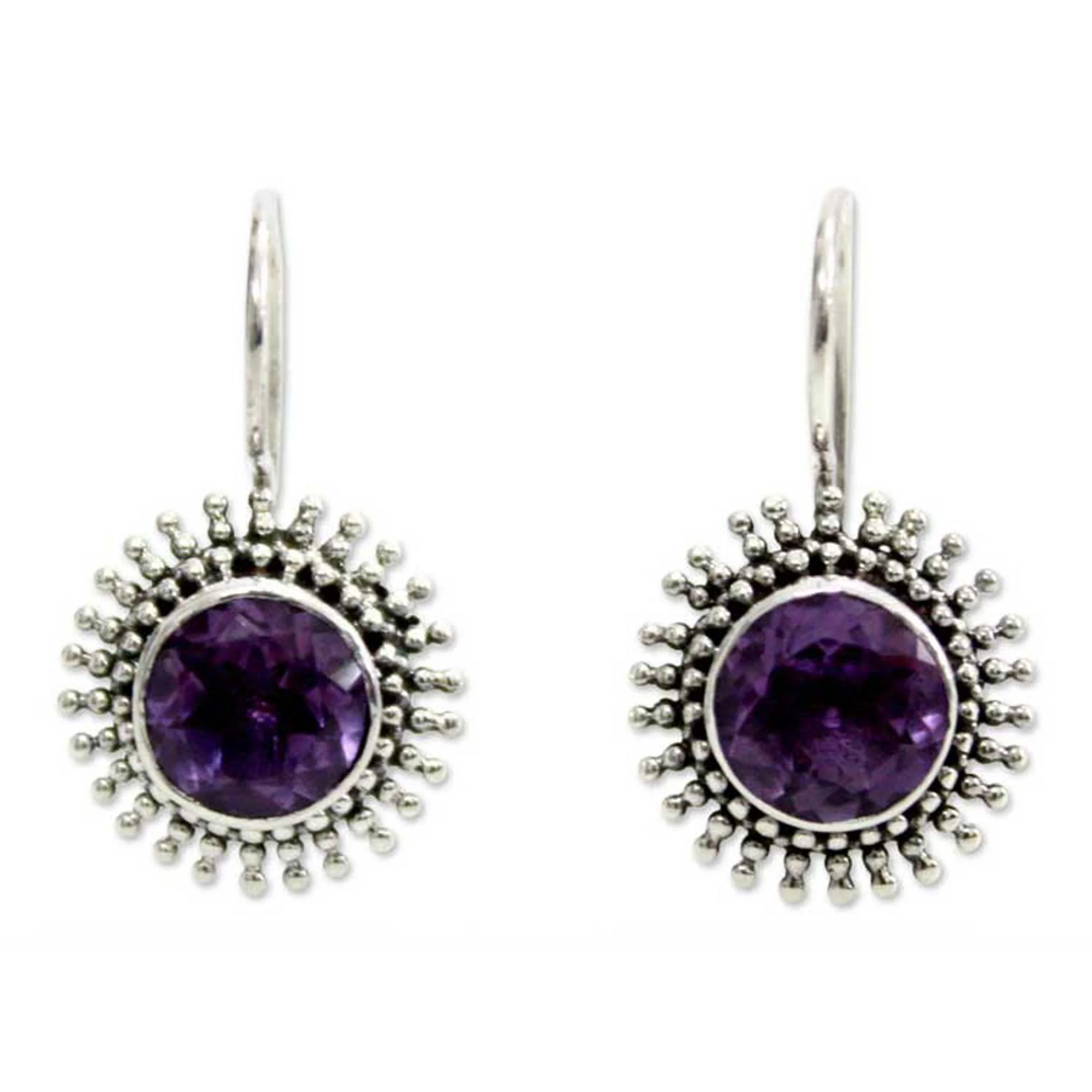 Radiant Sunbeams Amethyst & Silver Drop Earrings - Image 2