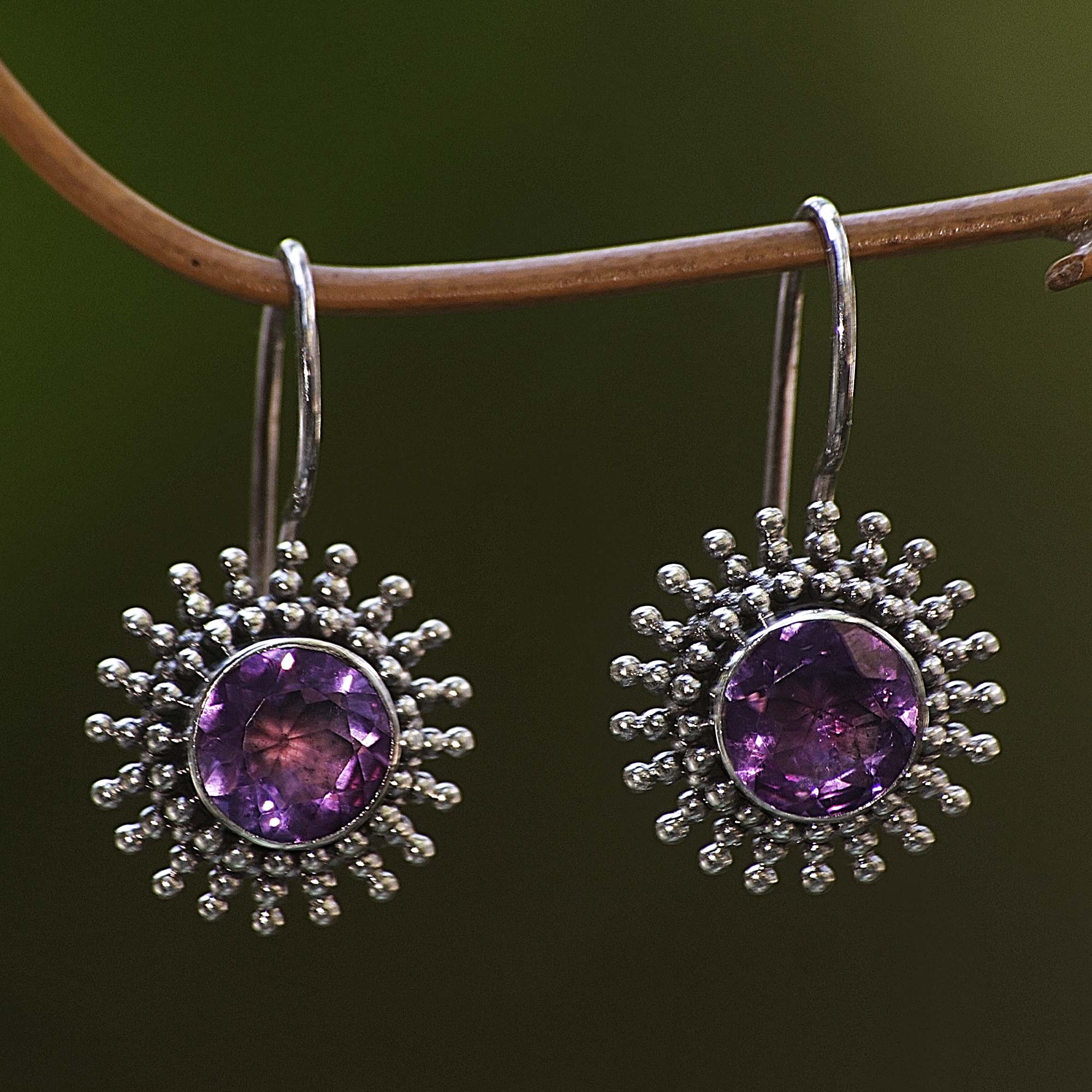 Radiant Sunbeams Amethyst & Silver Drop Earrings - Image 3