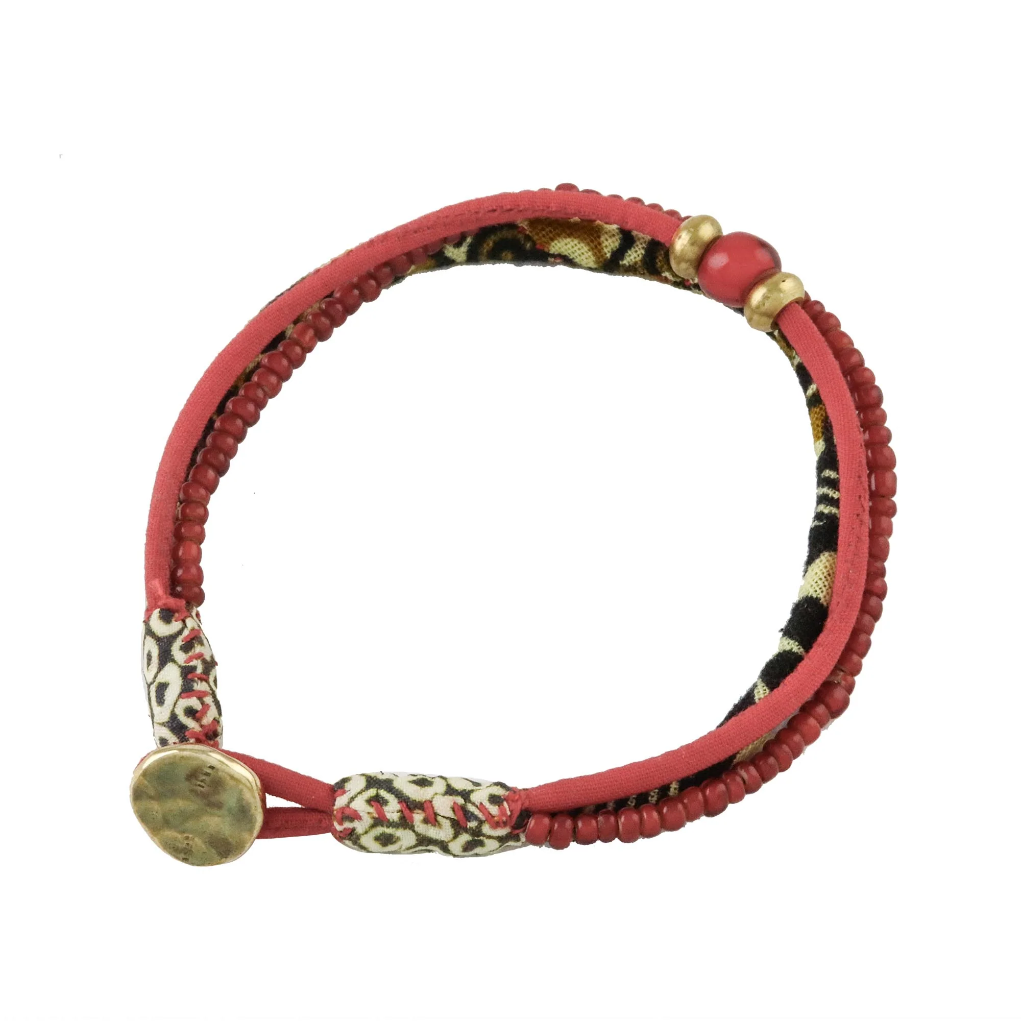 Raging Red Cotton and Glass Beaded Eclectic Boho Fabric Bracelet in Red - Image 2