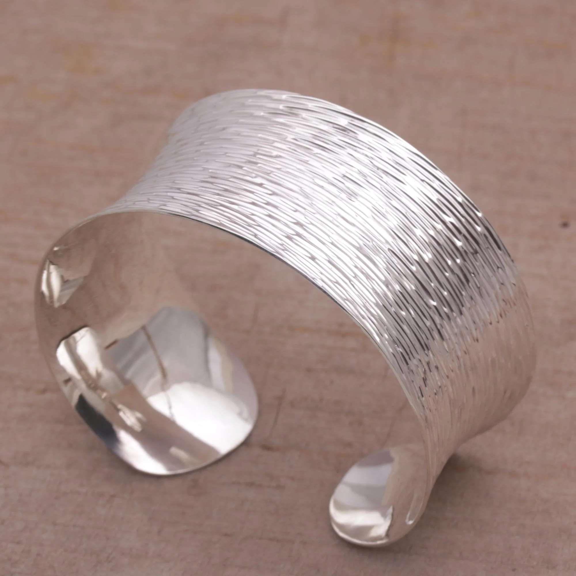Rain Blanket Handcrafted Etched Sterling Silver Cuff Bracelet from Bali - Image 3