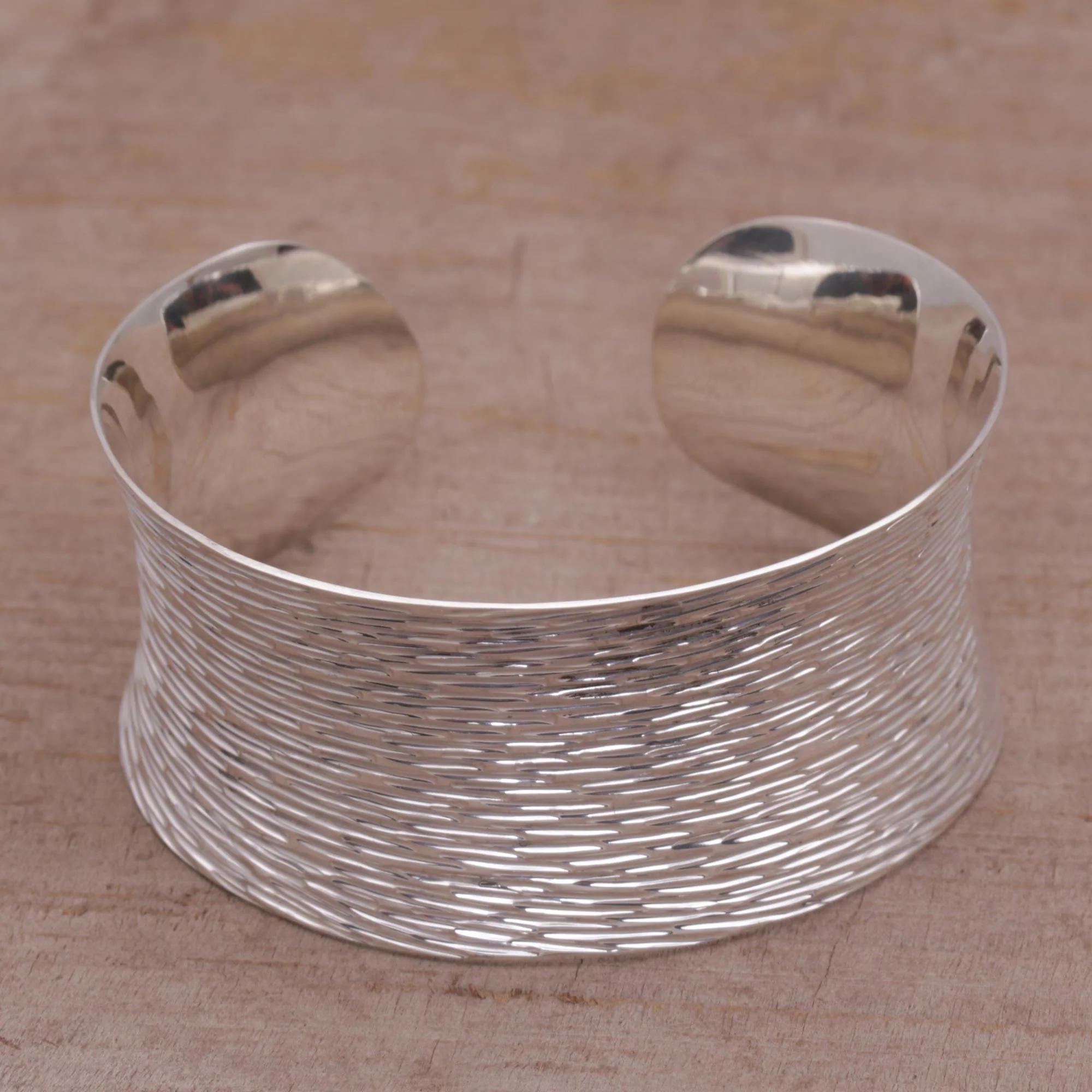 Rain Blanket Handcrafted Etched Sterling Silver Cuff Bracelet from Bali - Image 4