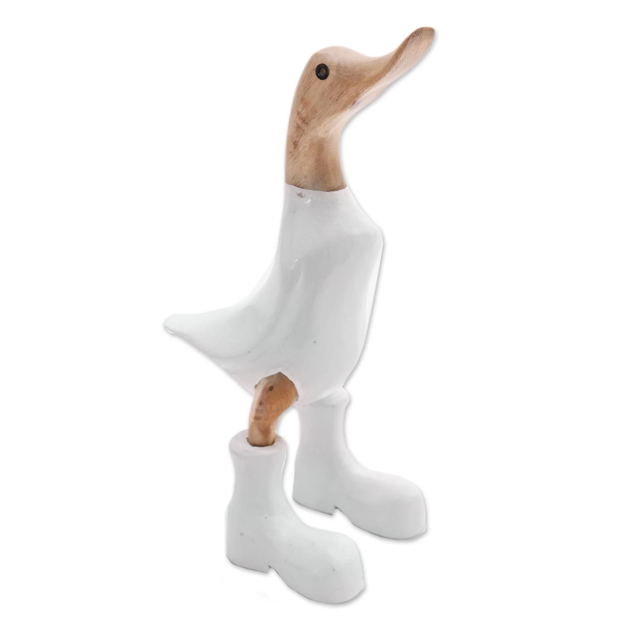 Rain Boot Duck in White Acacia Wood and Bamboo Root Duck Sculpture in White - Image 2