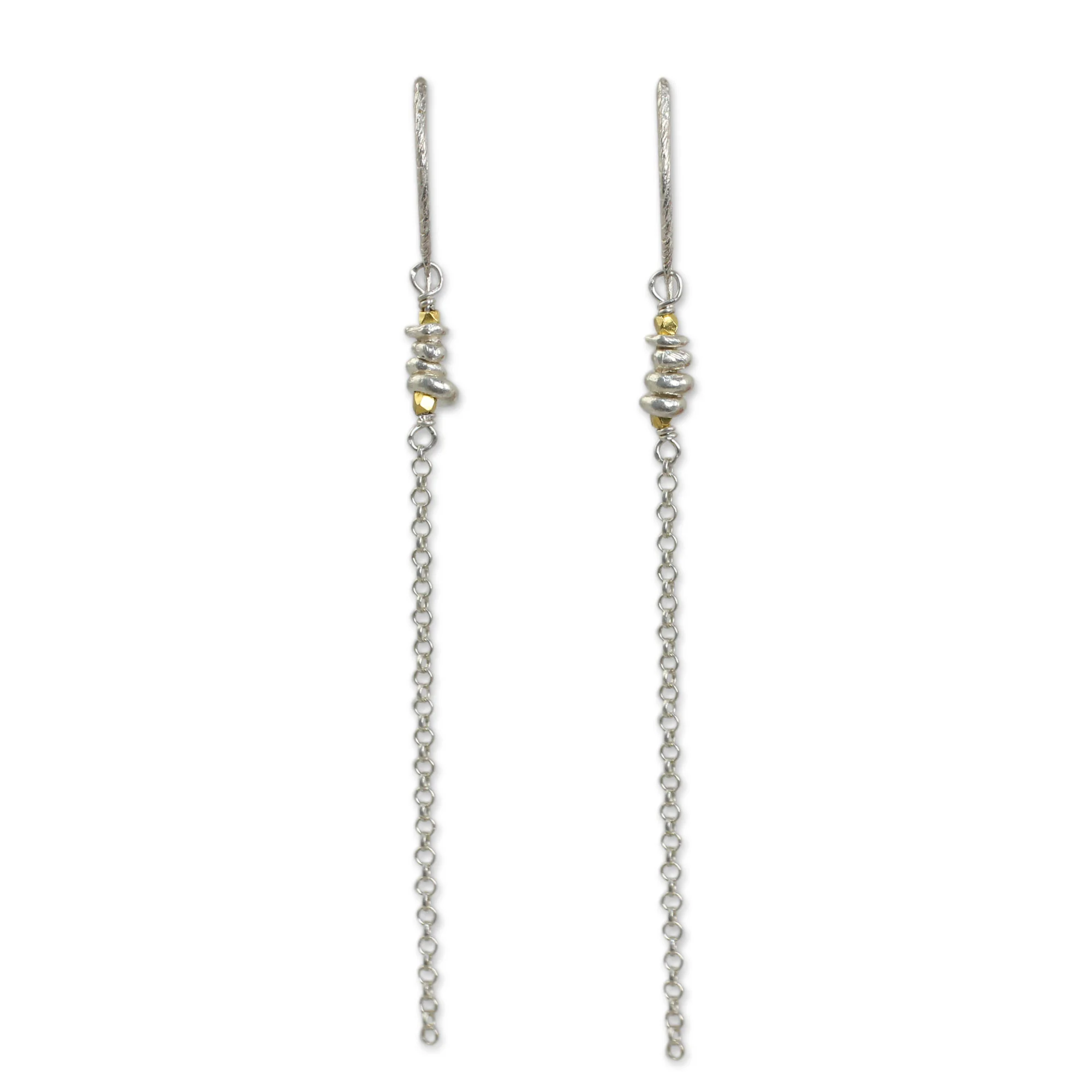 Rain Chain Long Chain Dangle Earrings in Sterling with Gold Accents - Image 2