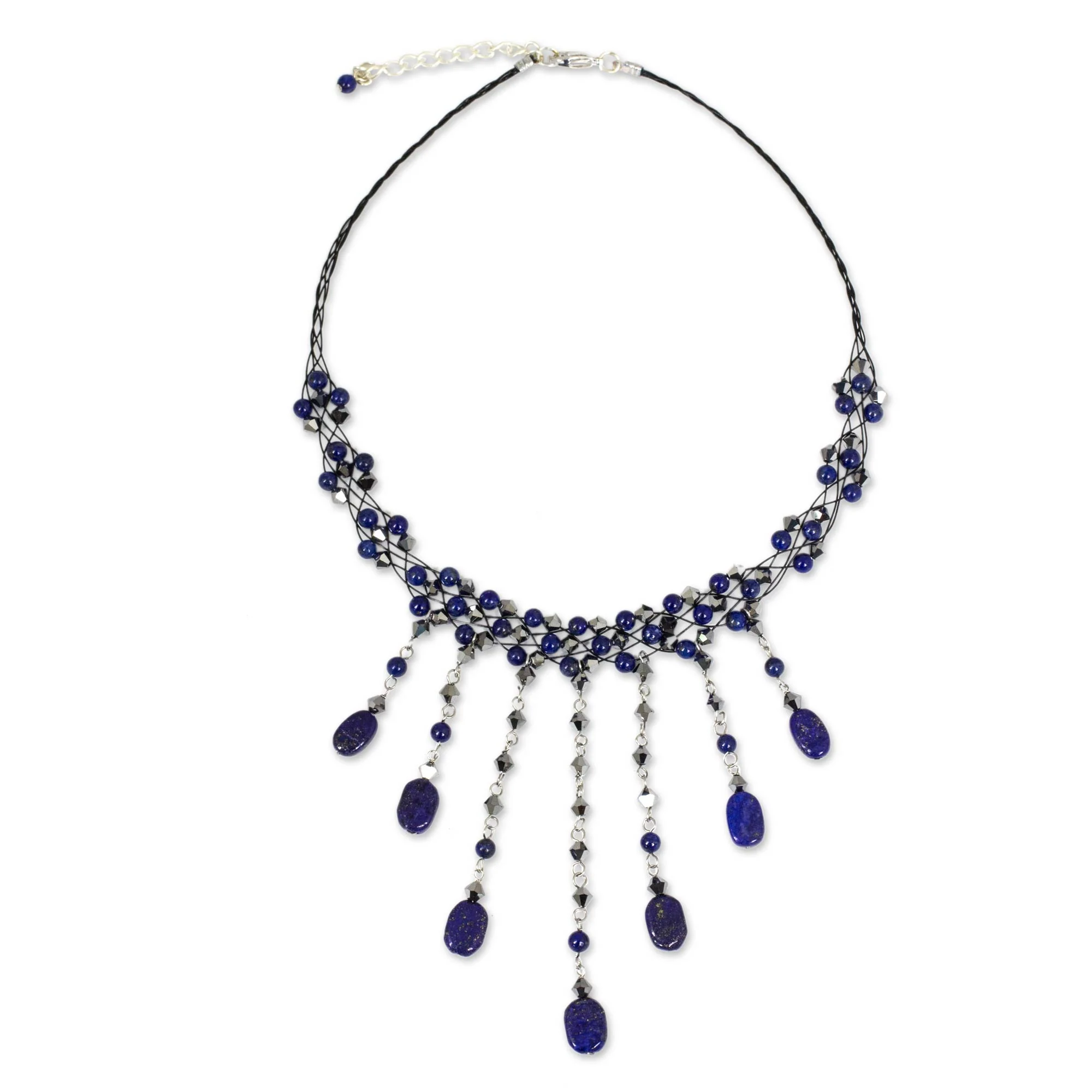 Rain Shower Lapis Lazuli Stainless Steel Choker Necklace - Image 2