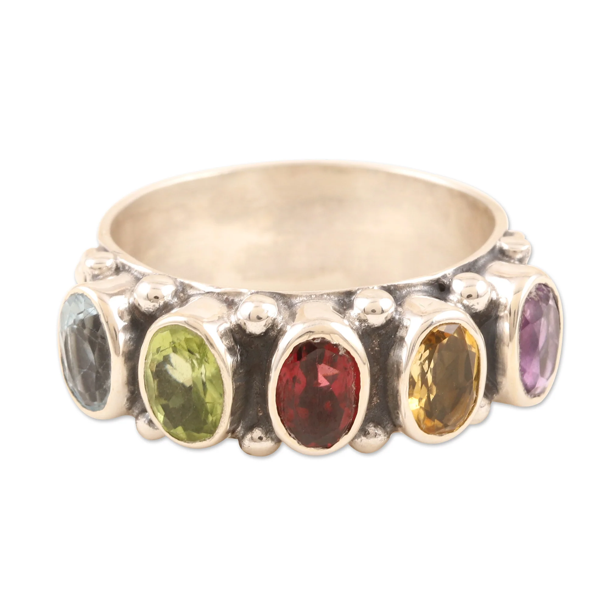 Rainbow Beauty Faceted Multi Gemstone Sterling Silver Cocktail Ring - Image 2