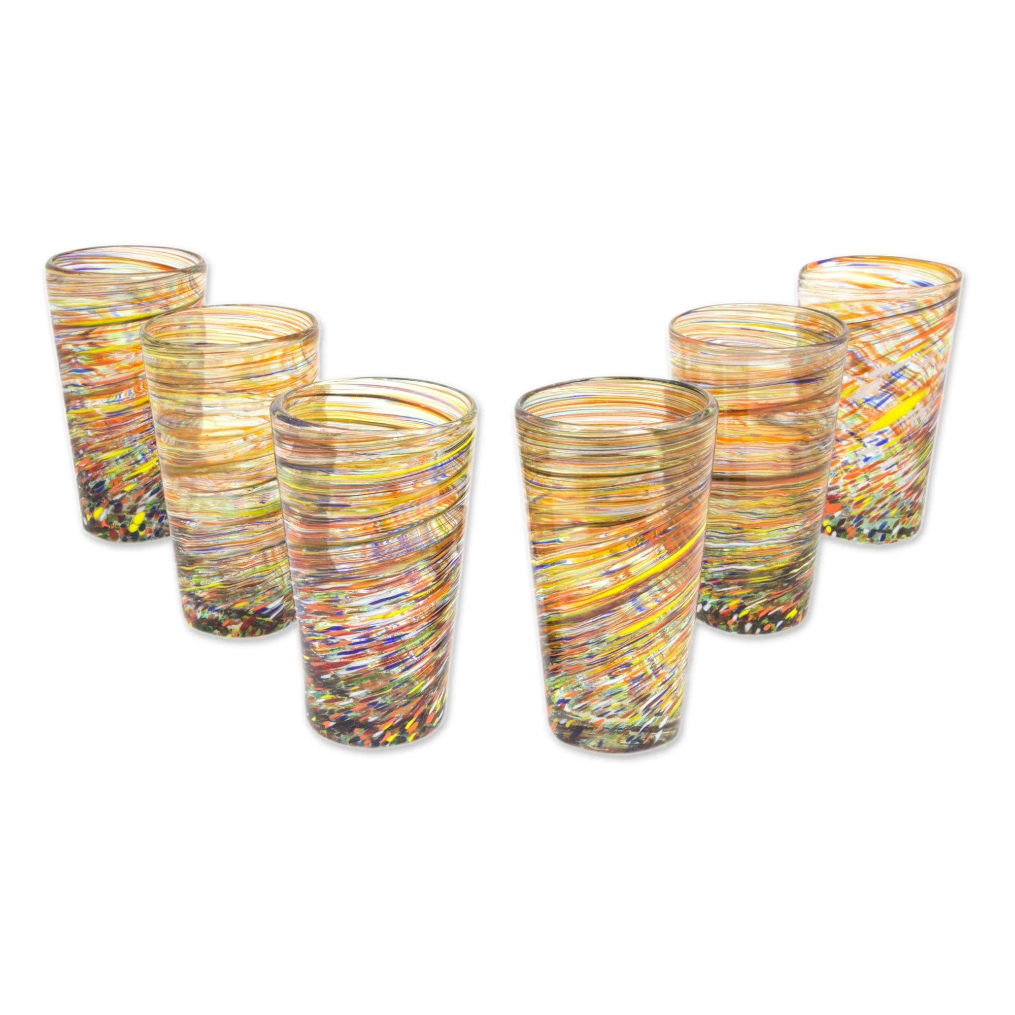 Rainbow Centrifuge Hand Blown Mexican Multicolor 13 oz Highball Glasses (6) - Image 2