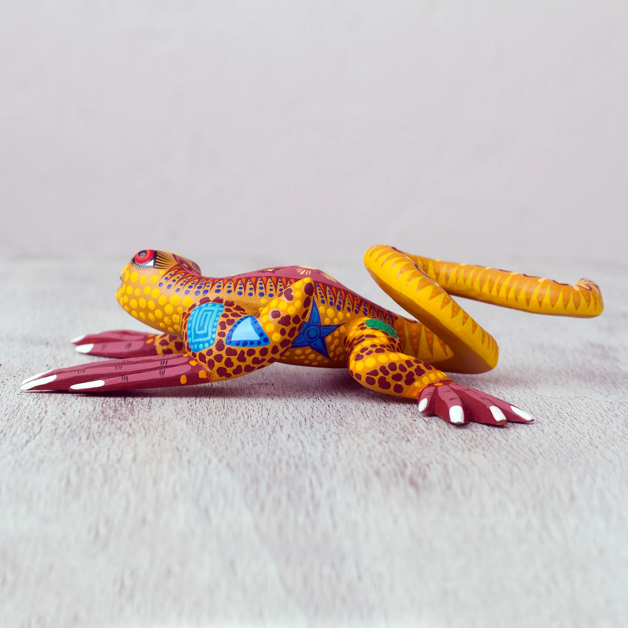 Rainbow Iguana Hand Crafted Mexican Folk Art Yellow Lizard Sculpture - Image 3
