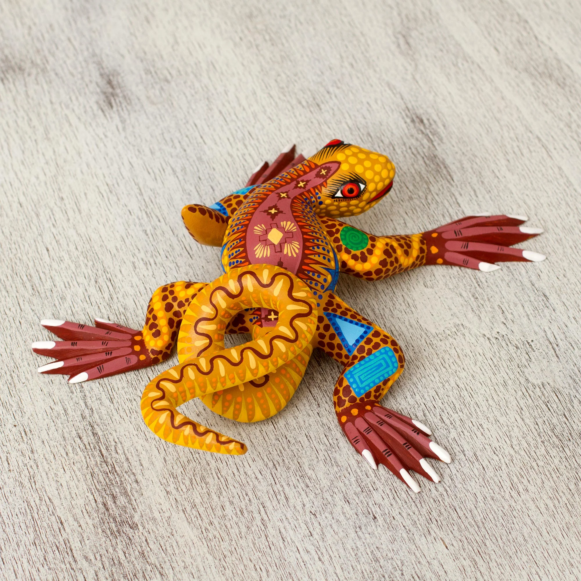 Rainbow Iguana Hand Crafted Mexican Folk Art Yellow Lizard Sculpture - Image 4