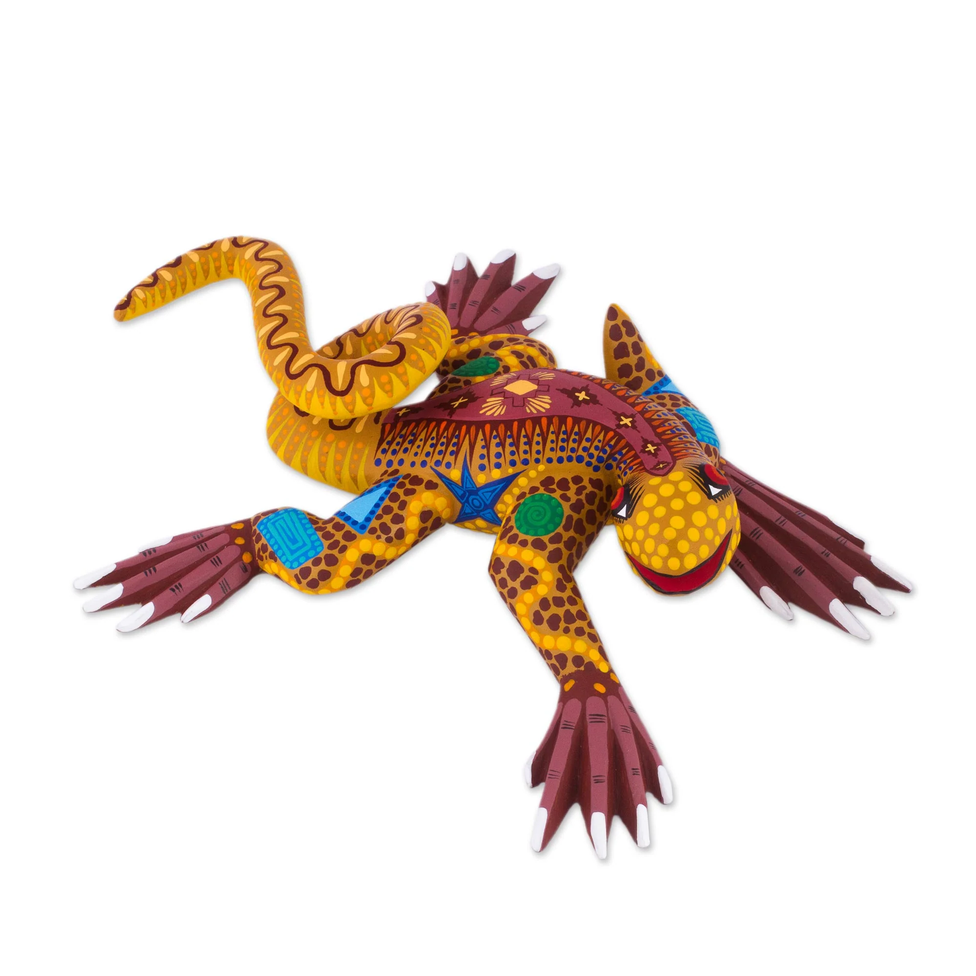 Rainbow Iguana Hand Crafted Mexican Folk Art Yellow Lizard Sculpture - Image 5