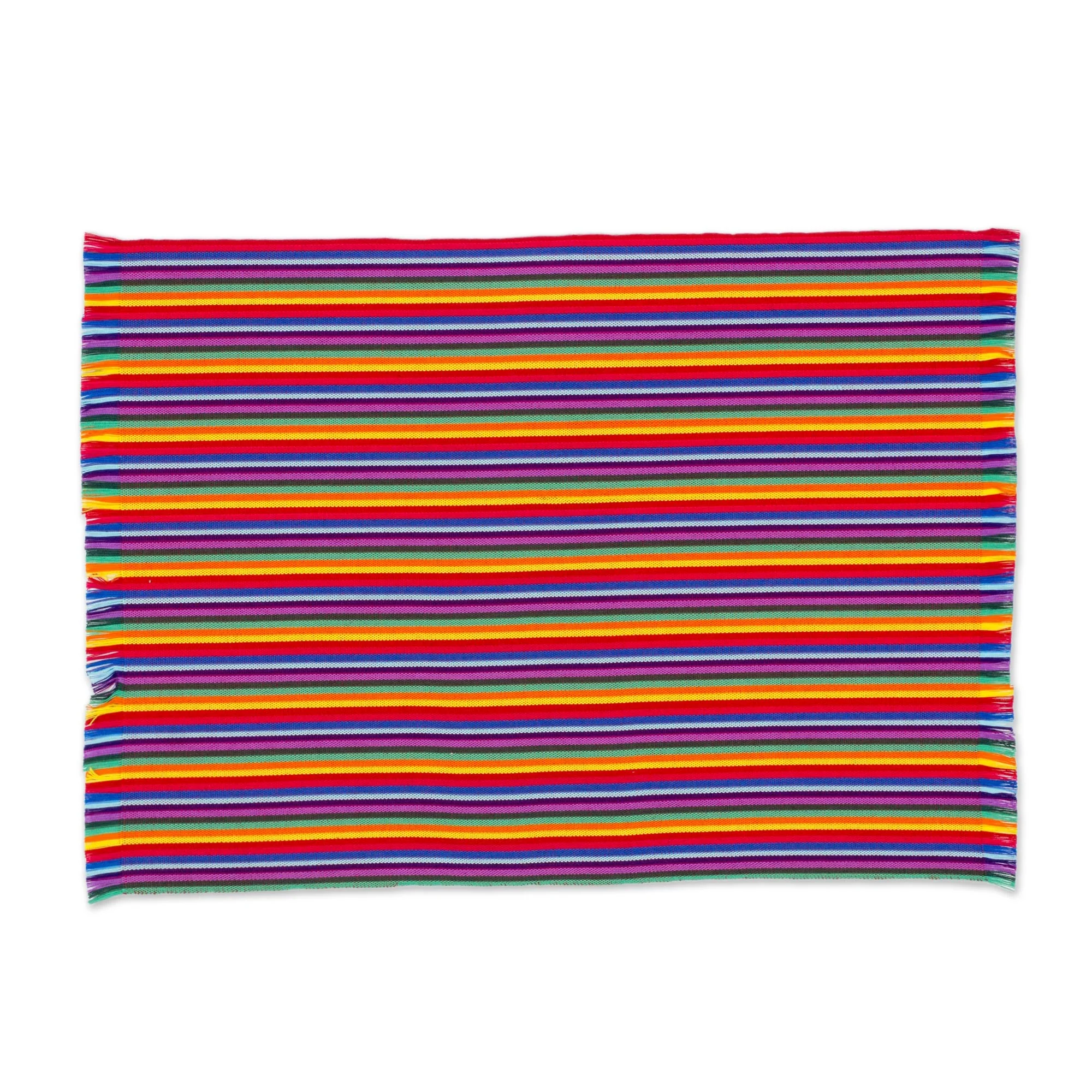 Rainbow Inspiration Six Multicolored Striped Cotton Placemats from Guatemala - Image 4