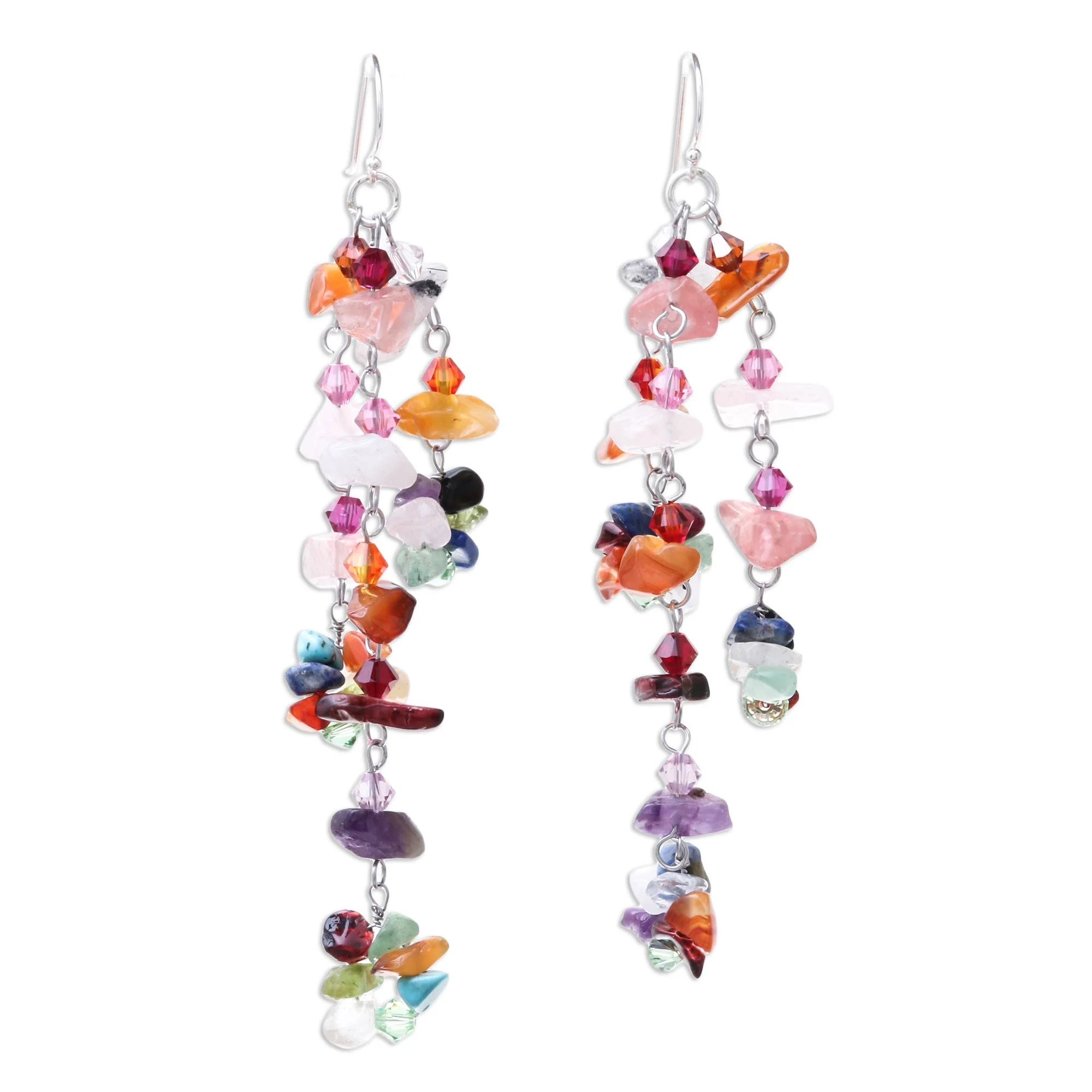 Rainbow Rain Carnelian & Silver Beaded Earrings - Image 2