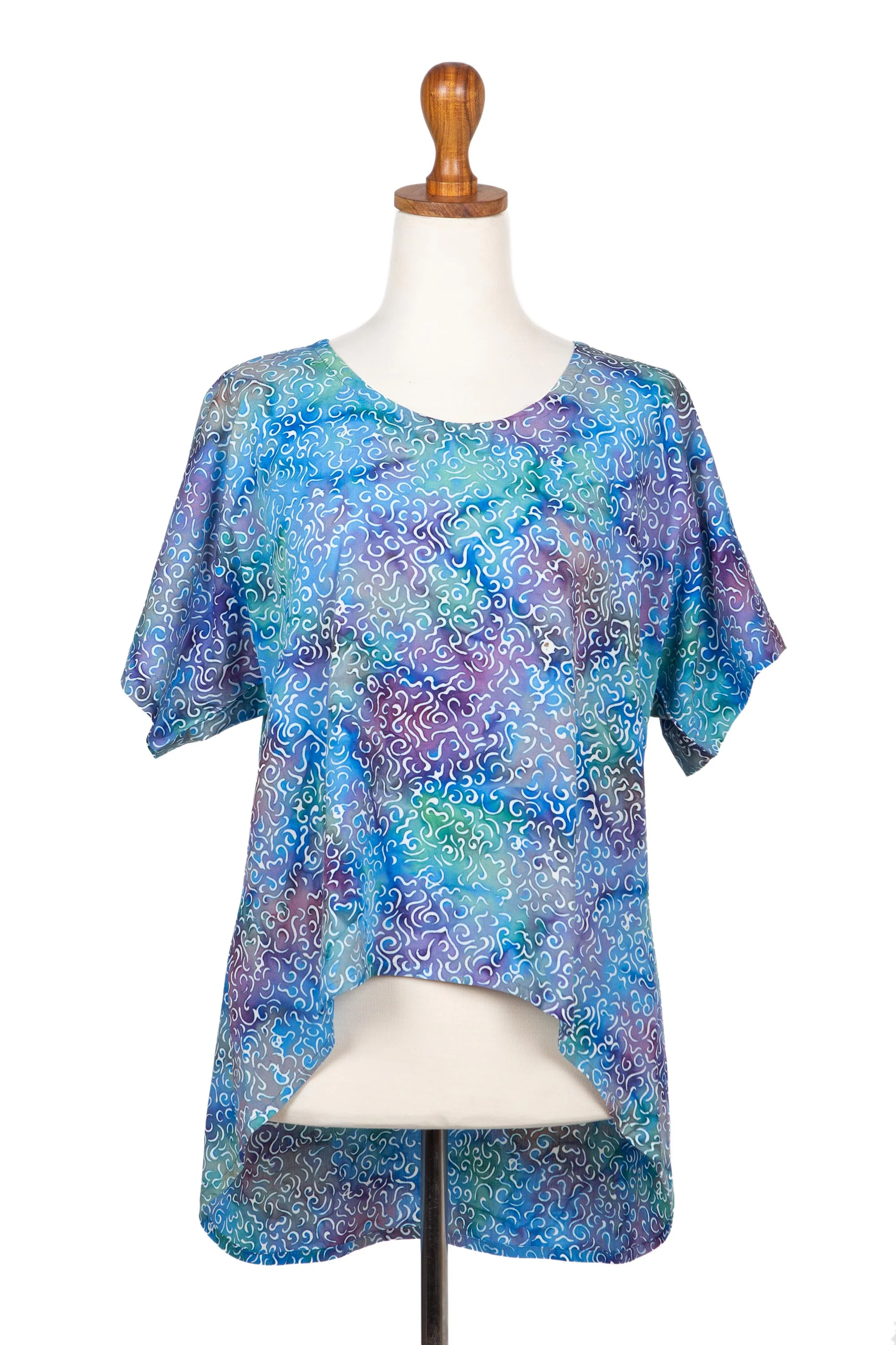 Rainbow Seascape Rayon Hi-Low Sidetail Multicolor Batik Blouse - Image 2